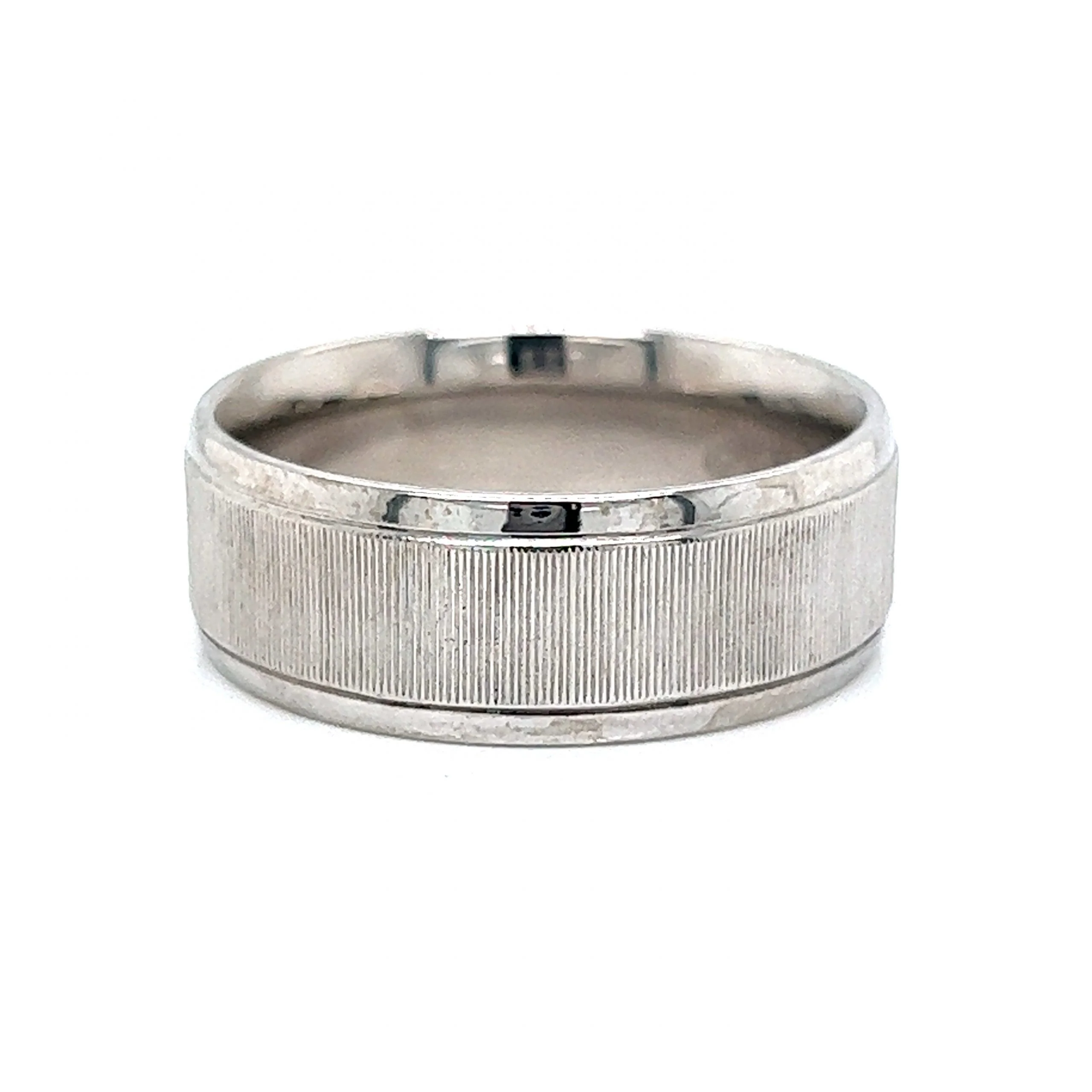 Men's Textured Flat Edge Wedding Band in 14k White Gold - Image 2