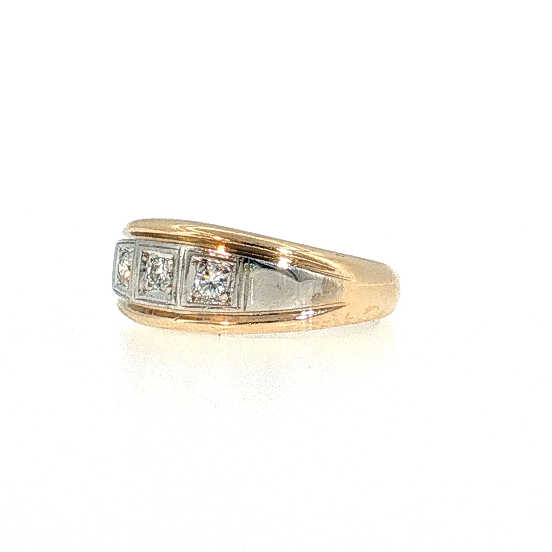 Mens Three Stone Diamond Ring Two-Tone 14k - Image 2