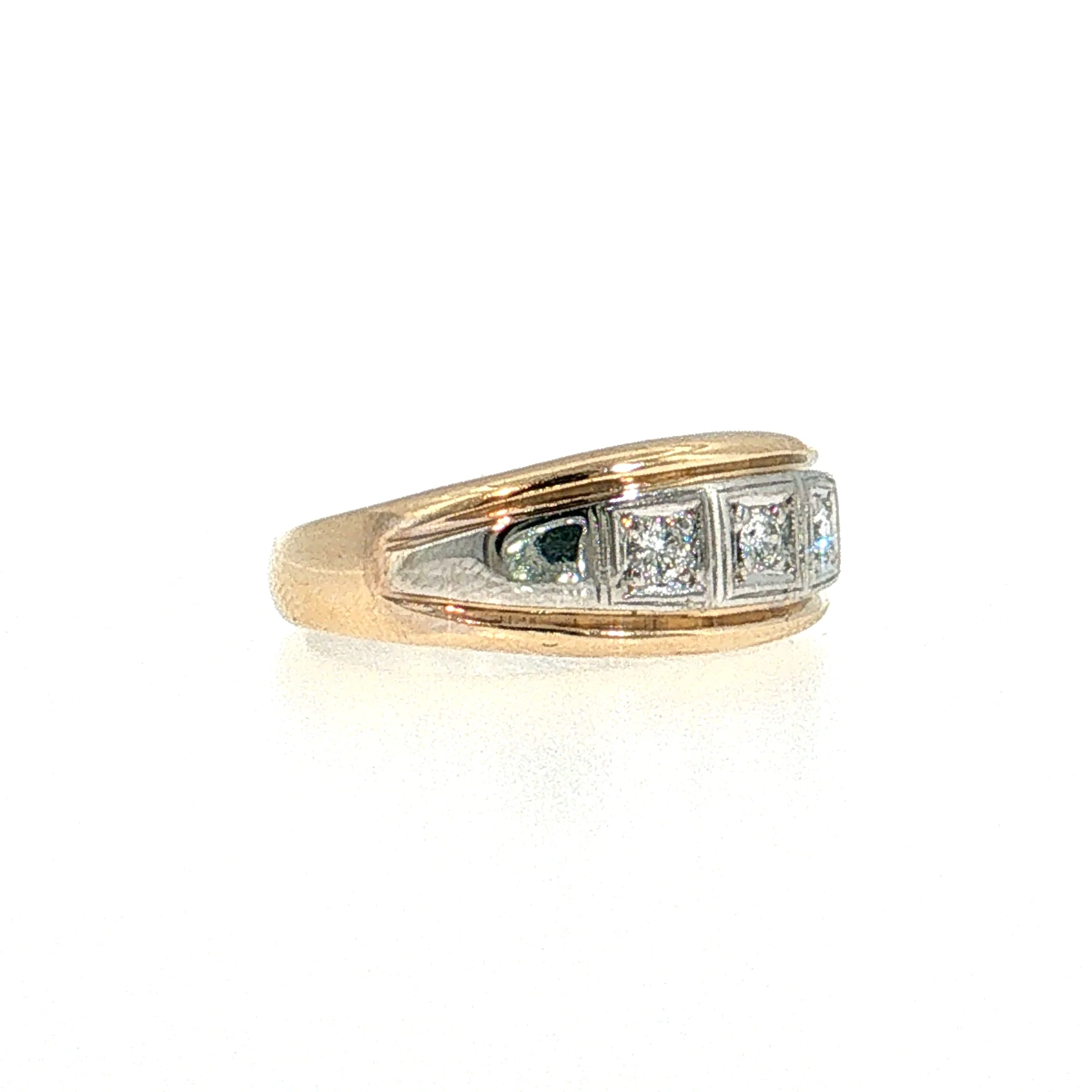 Mens Three Stone Diamond Ring Two-Tone 14k - Image 3