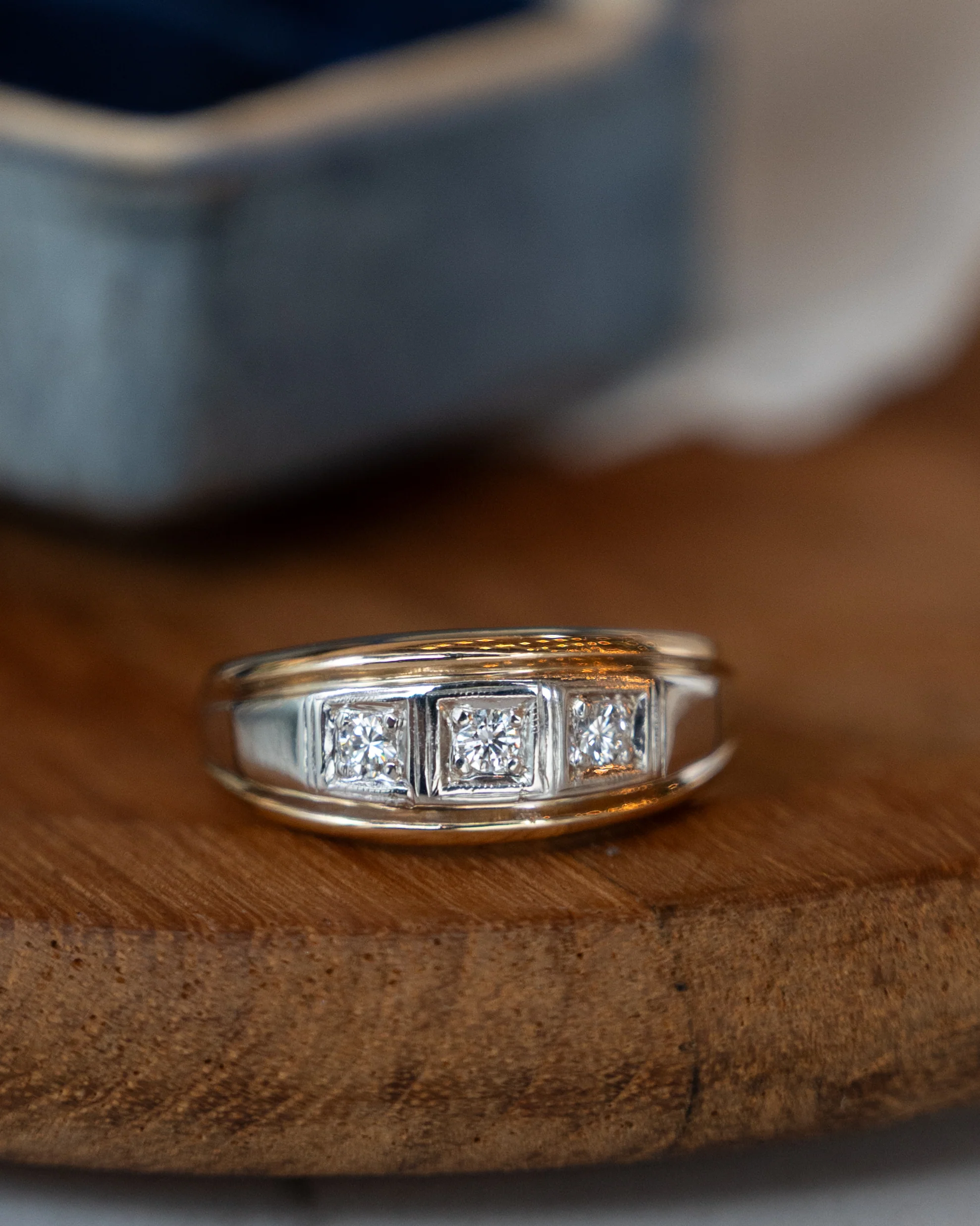 Mens Three Stone Diamond Ring Two-Tone 14k - Image 6