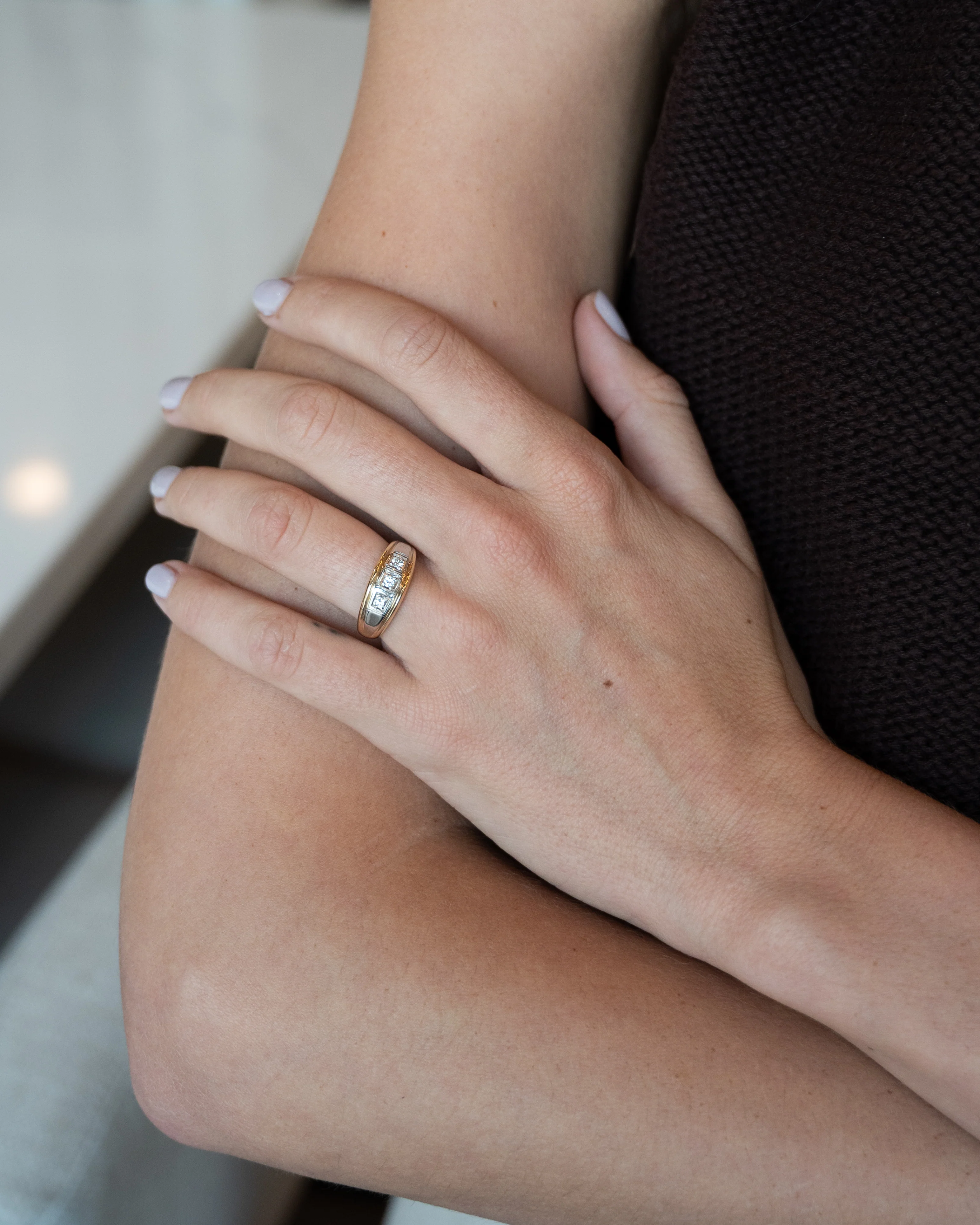 Mens Three Stone Diamond Ring Two-Tone 14k - Image 7