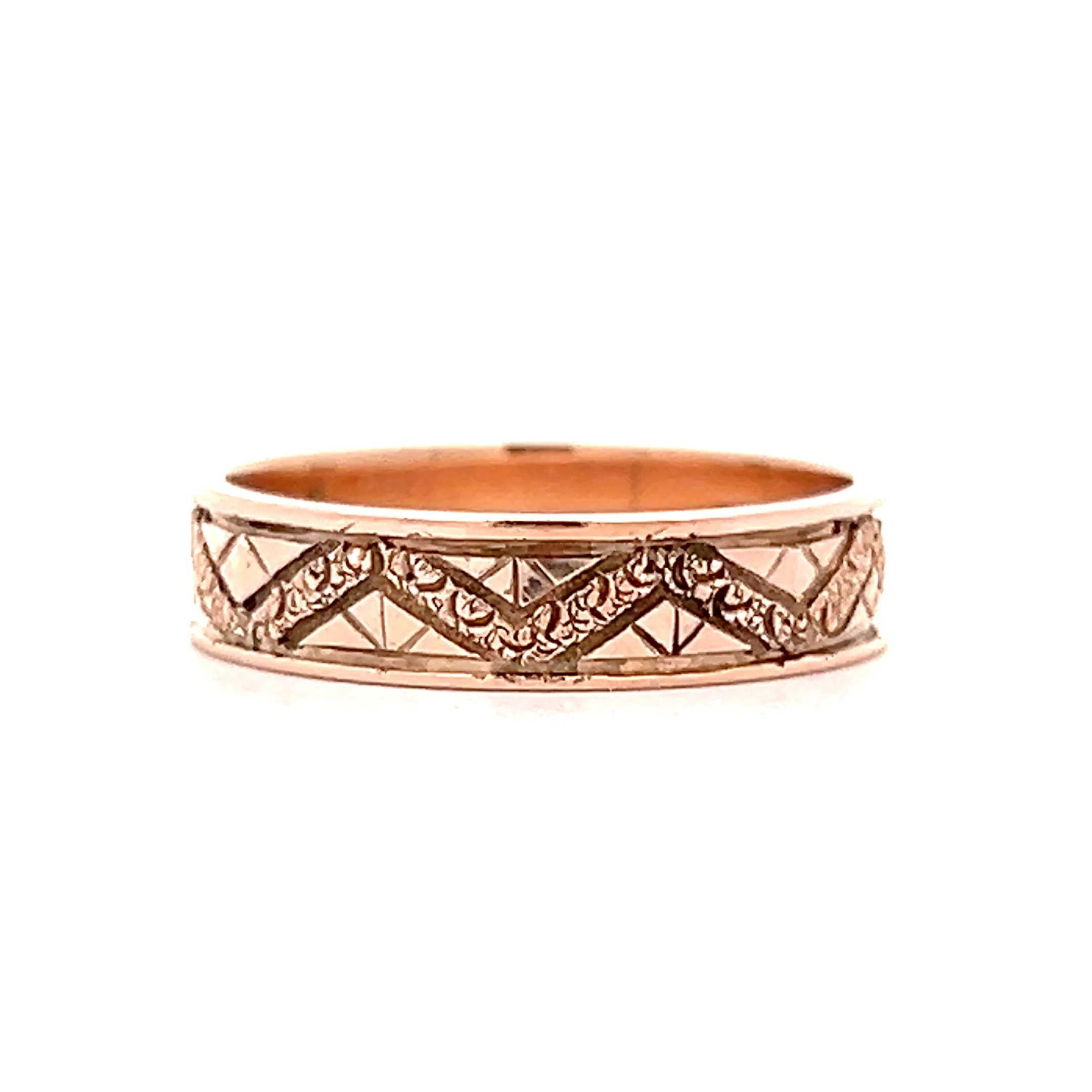 Mens Victorian Geometric Wedding Band in 14k Rose Gold - Image 2