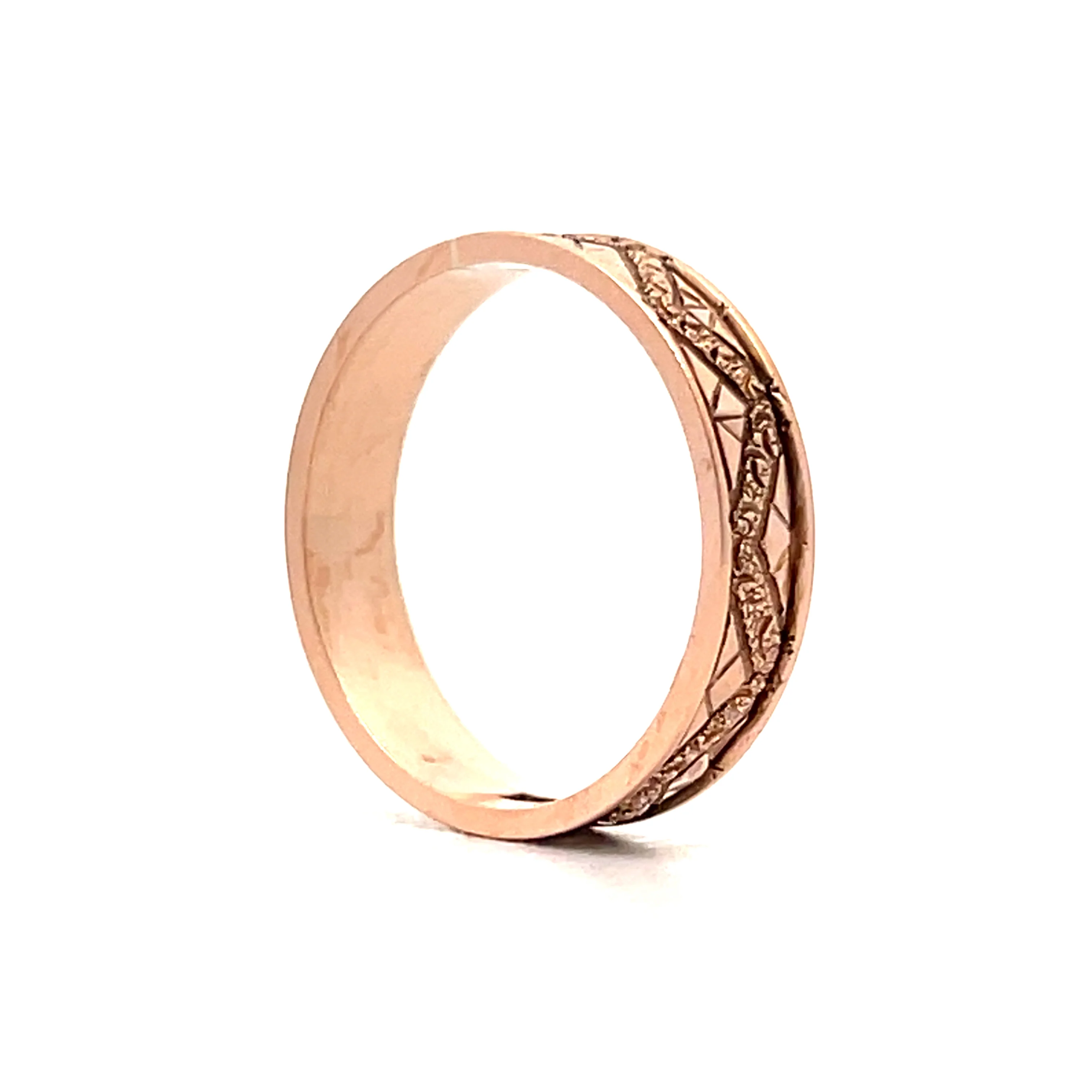 Mens Victorian Geometric Wedding Band in 14k Rose Gold - Image 5