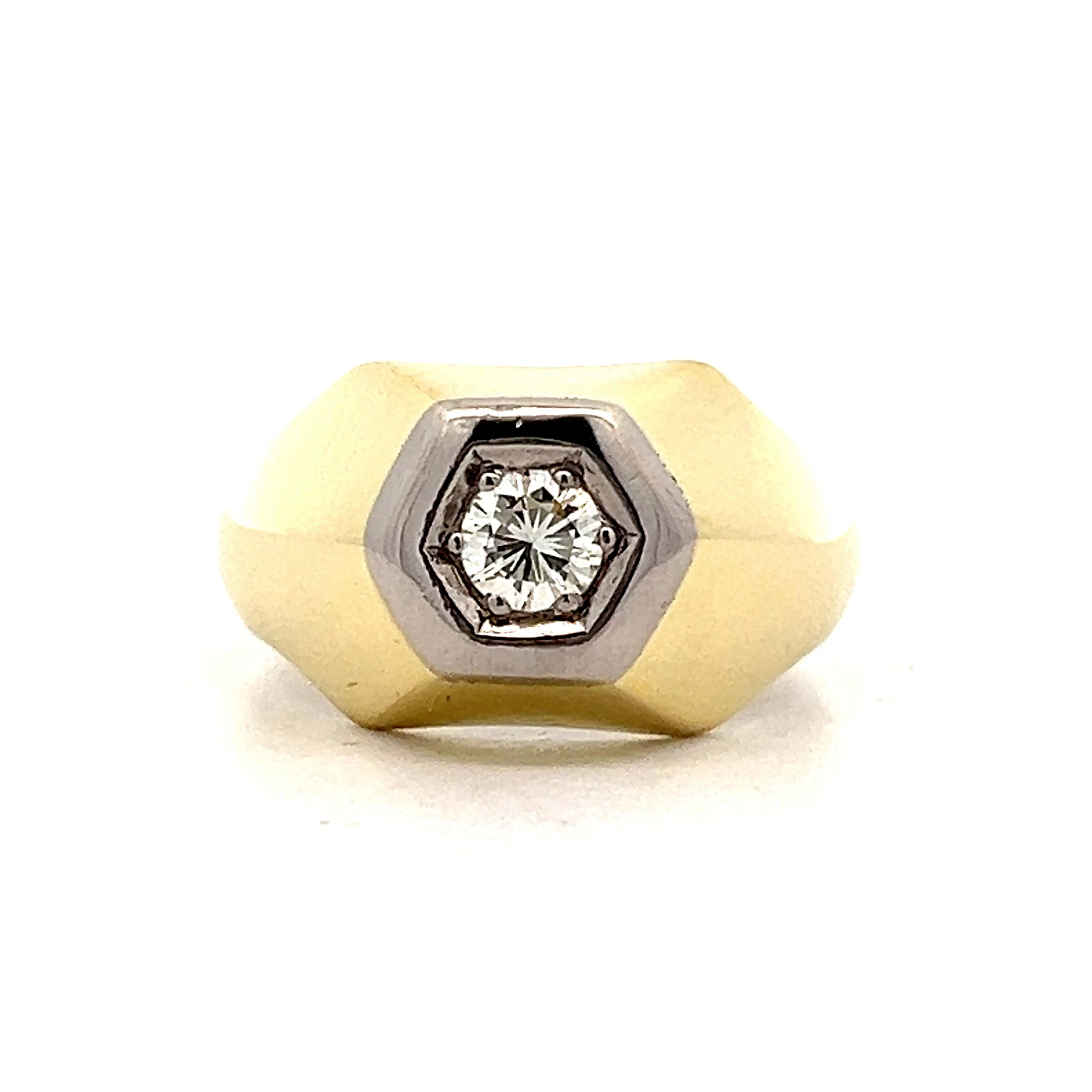 Mens Vintage Diamond Flush Ring in 14k Yellow Gold