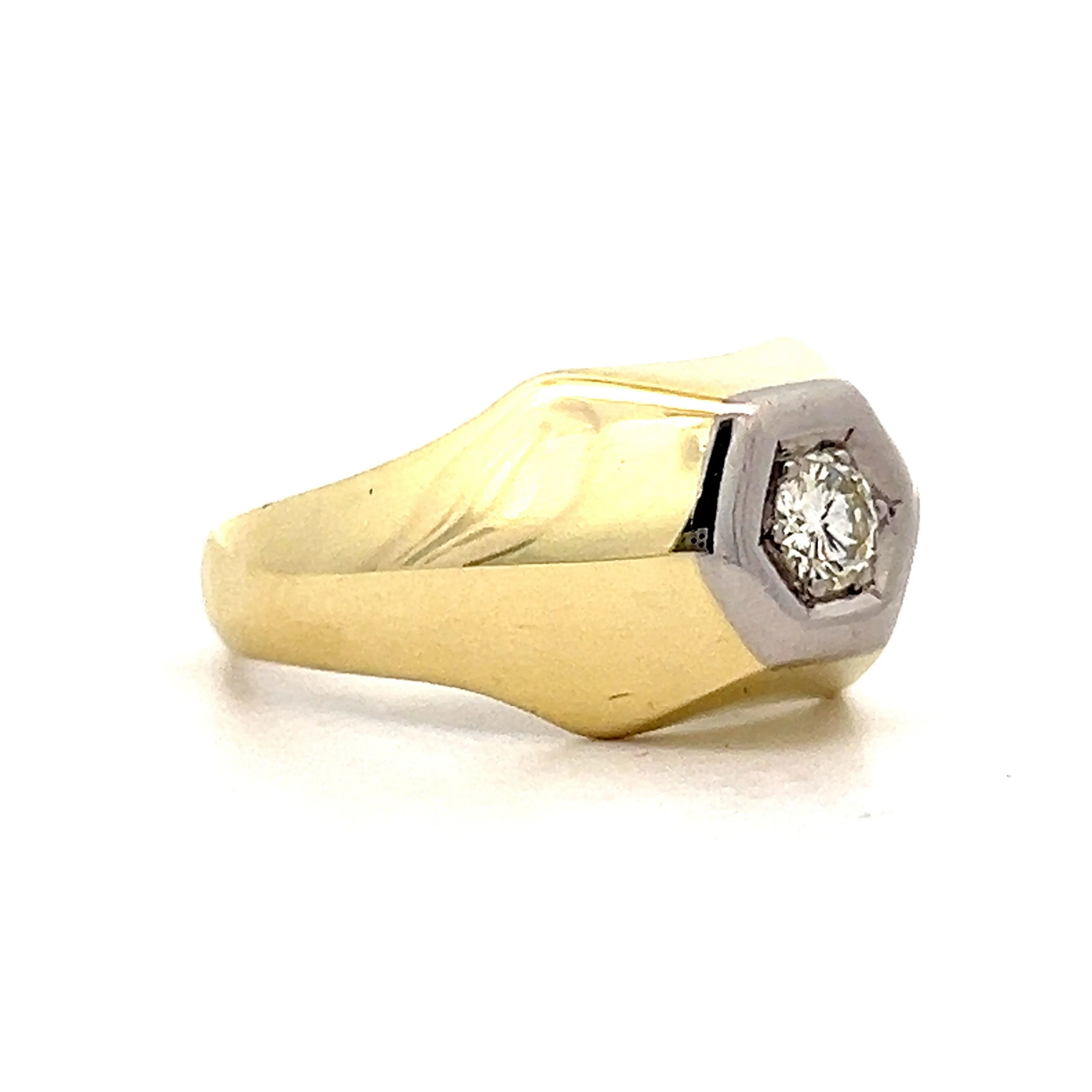Mens Vintage Diamond Flush Ring in 14k Yellow Gold - Image 3