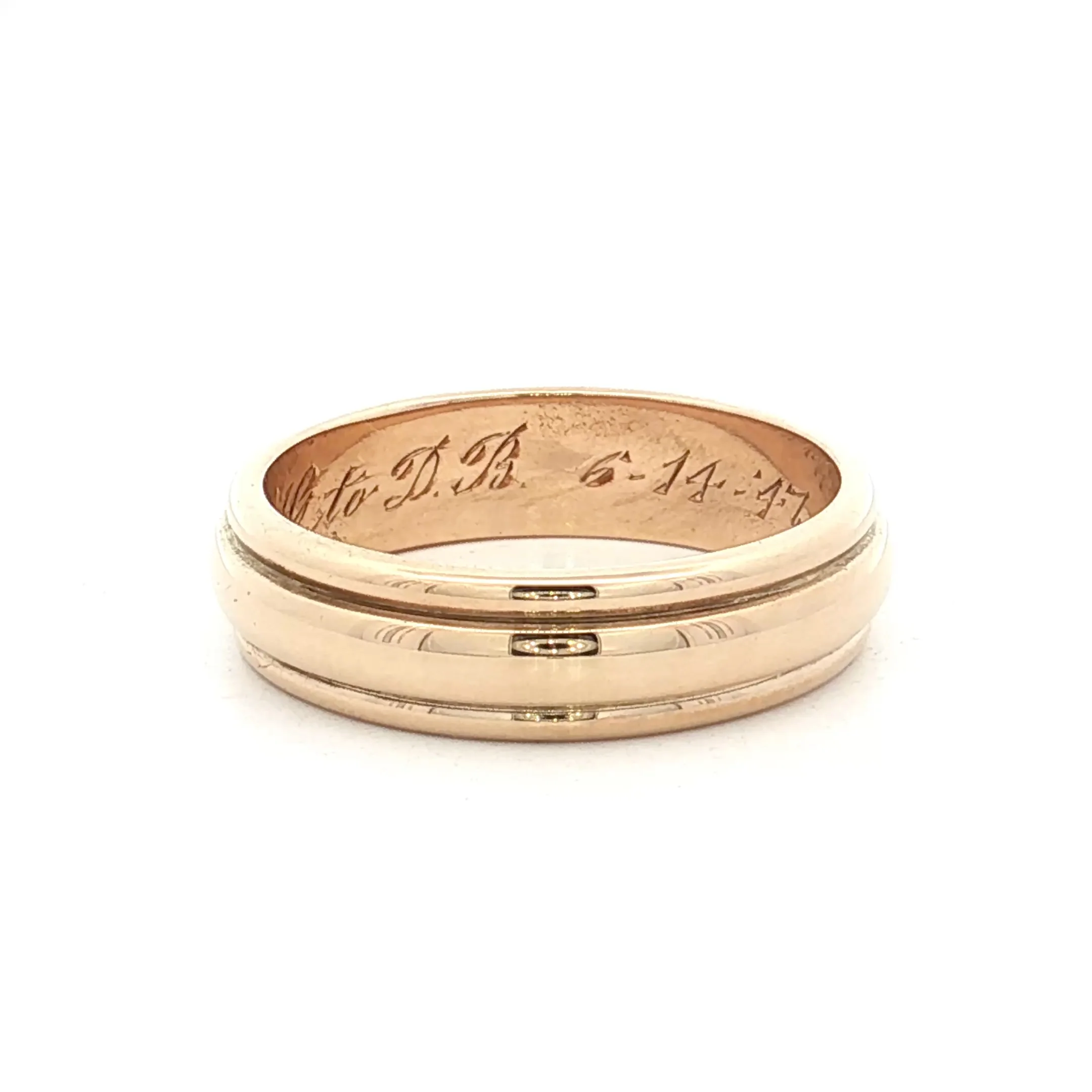 Mens Vintage Retro Ridged Wedding Band 14k - Image 4