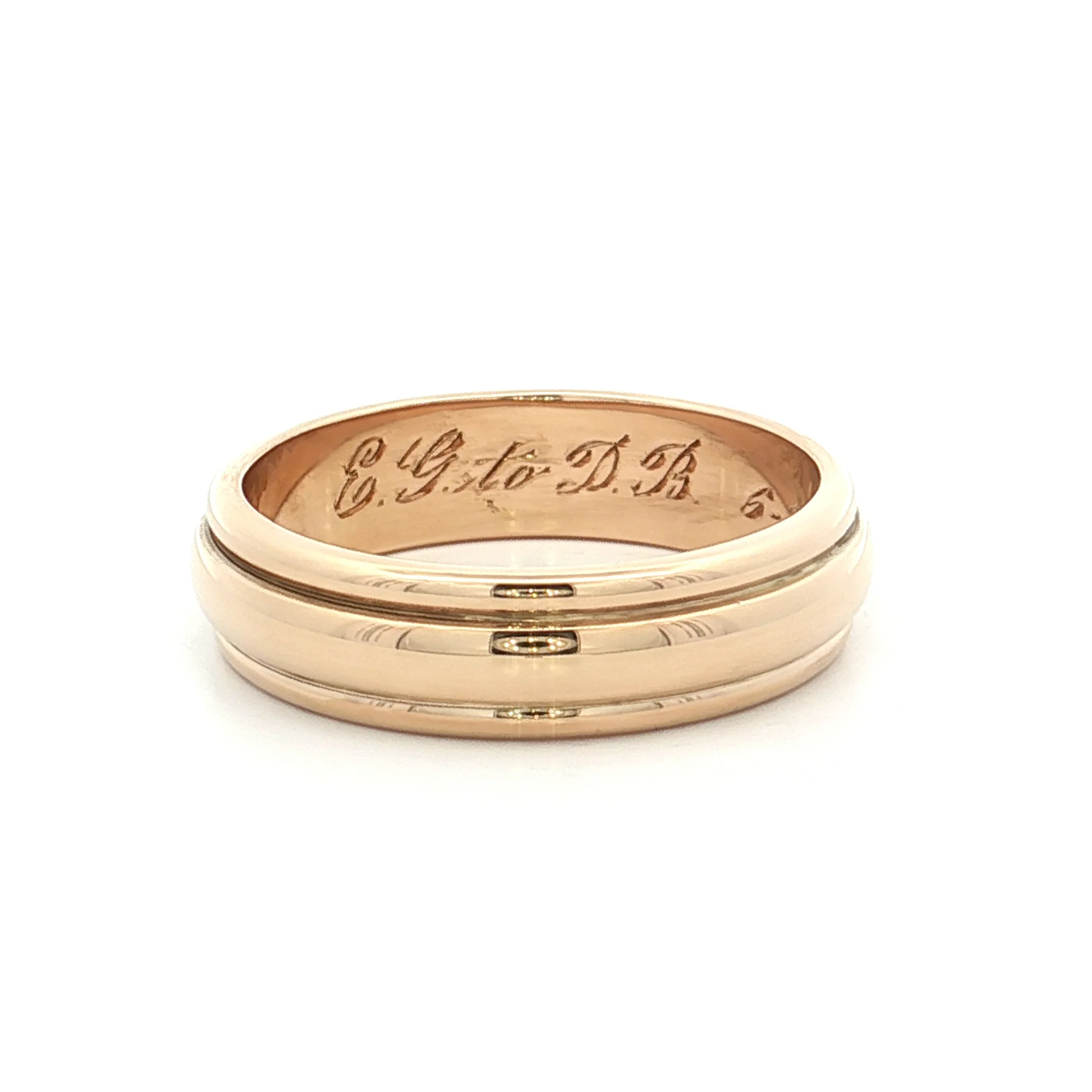 Mens Vintage Retro Ridged Wedding Band 14k - Image 5