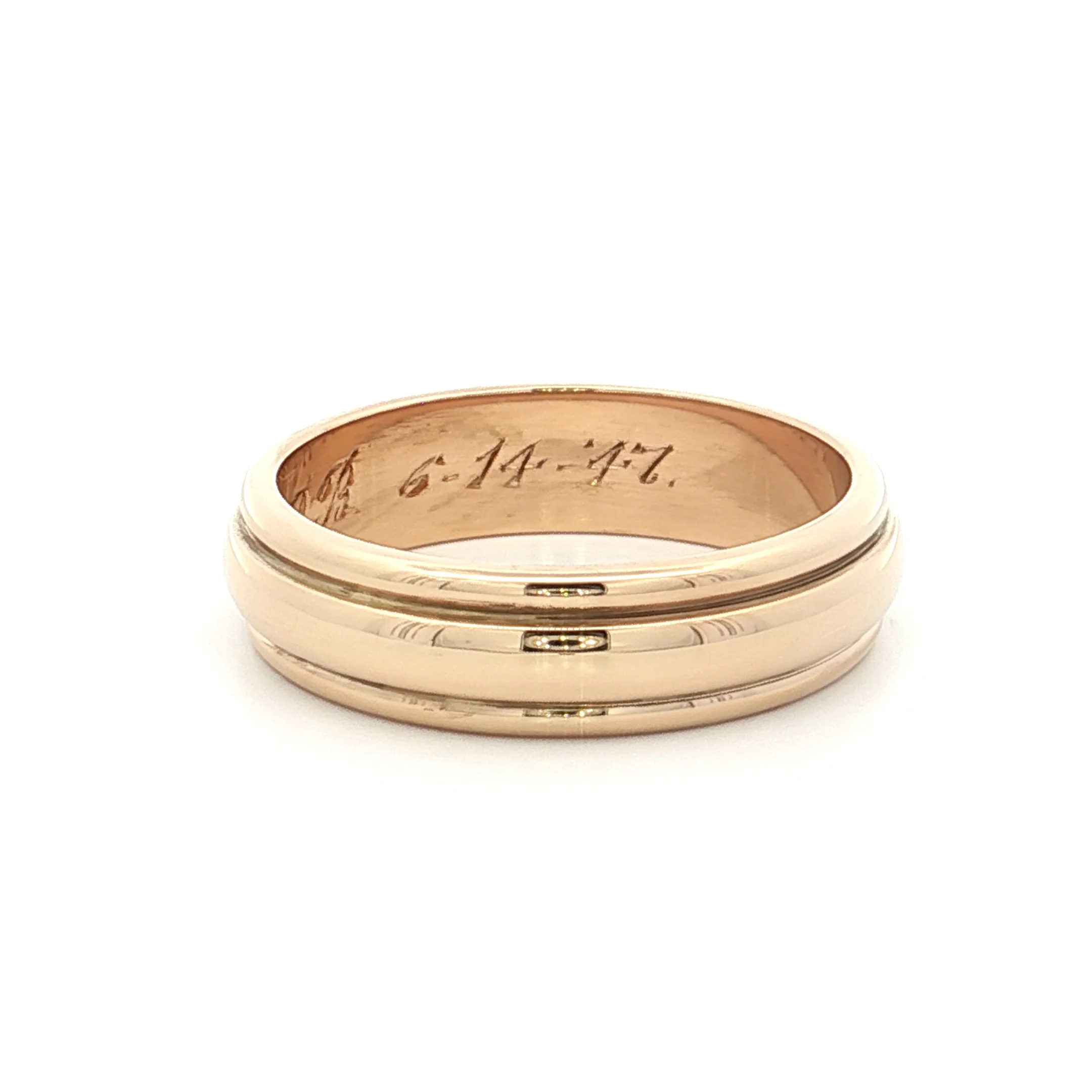 Mens Vintage Retro Ridged Wedding Band 14k - Image 6