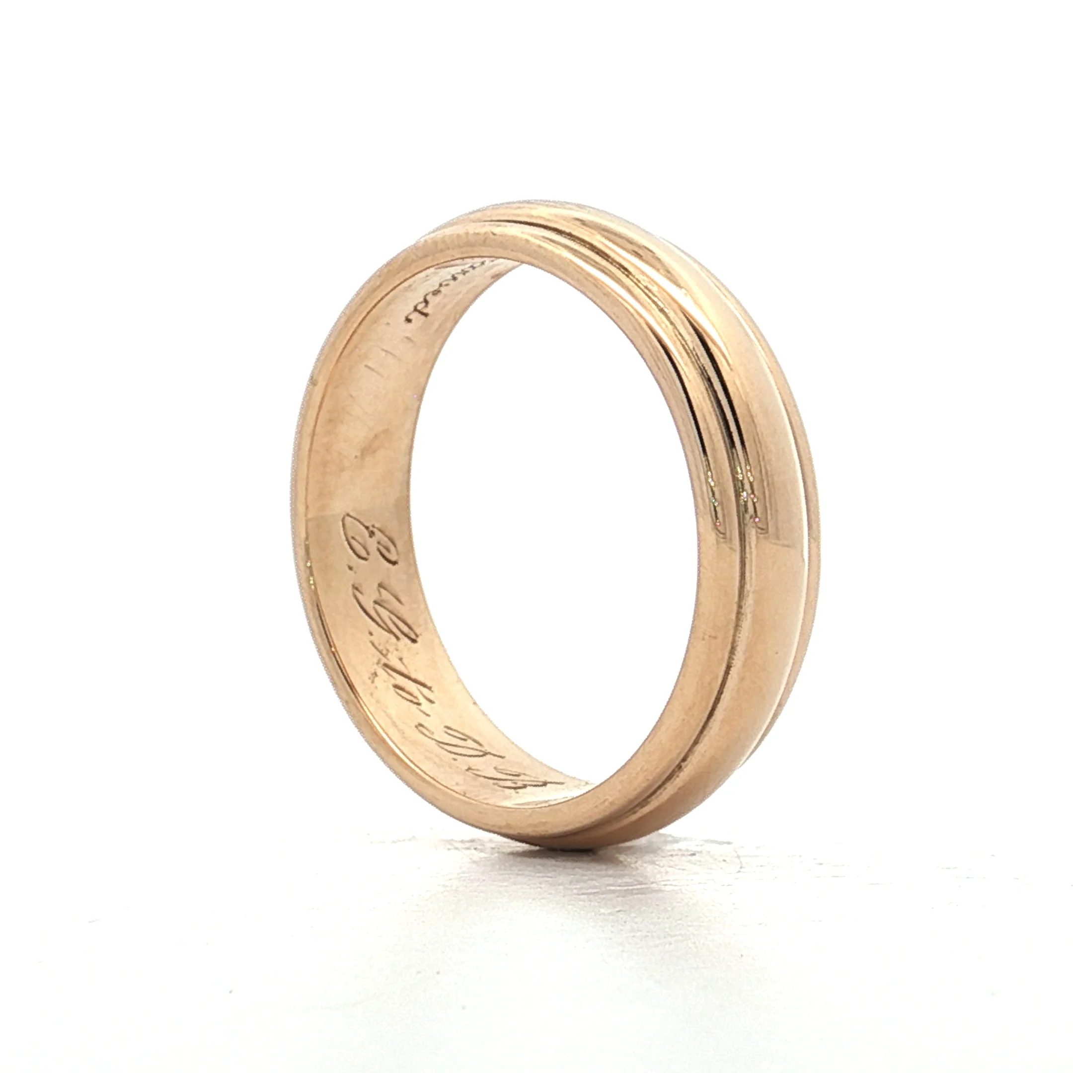 Mens Vintage Retro Ridged Wedding Band 14k - Image 8