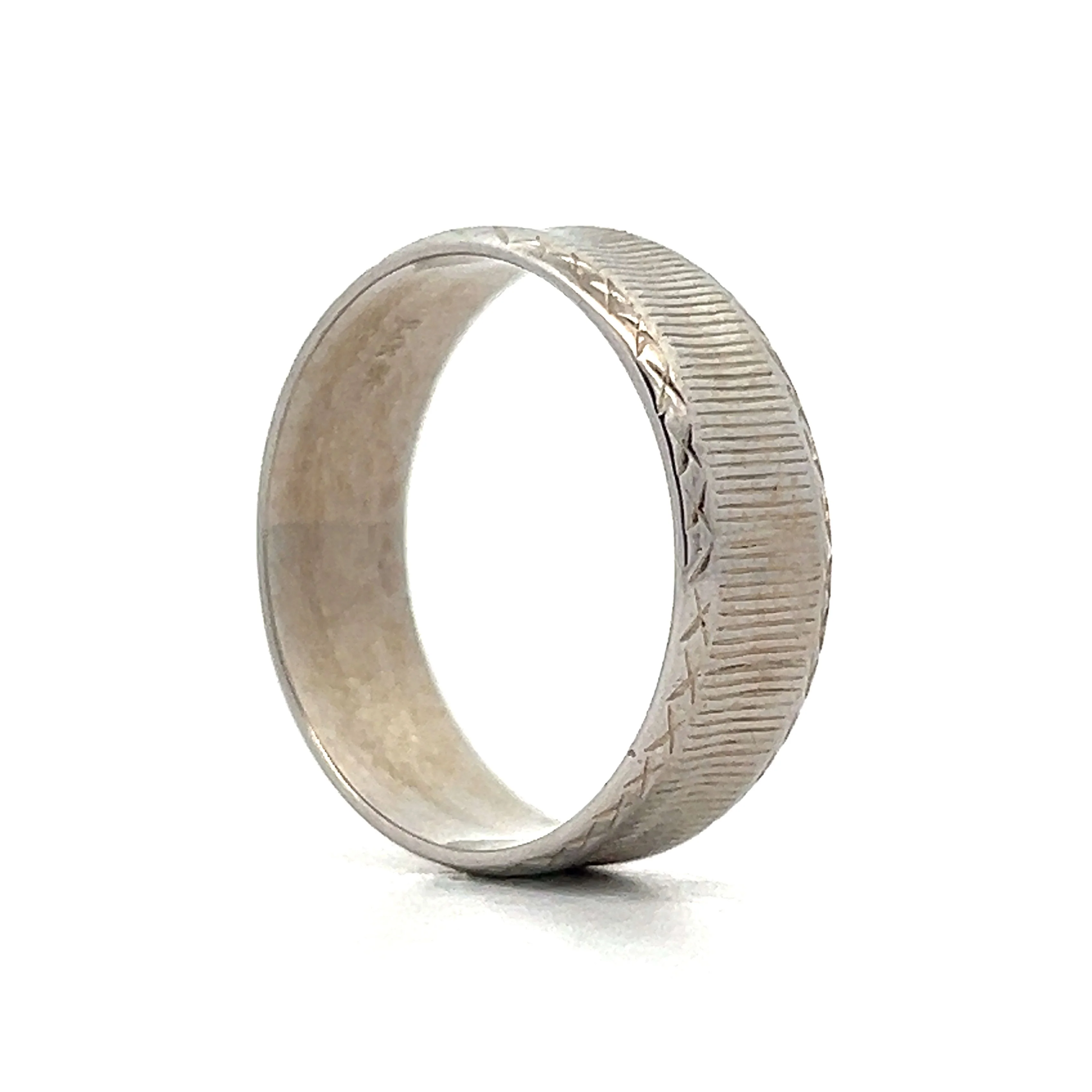 Men's Wide Textured Wedding Band in 14k White Gold - Image 5