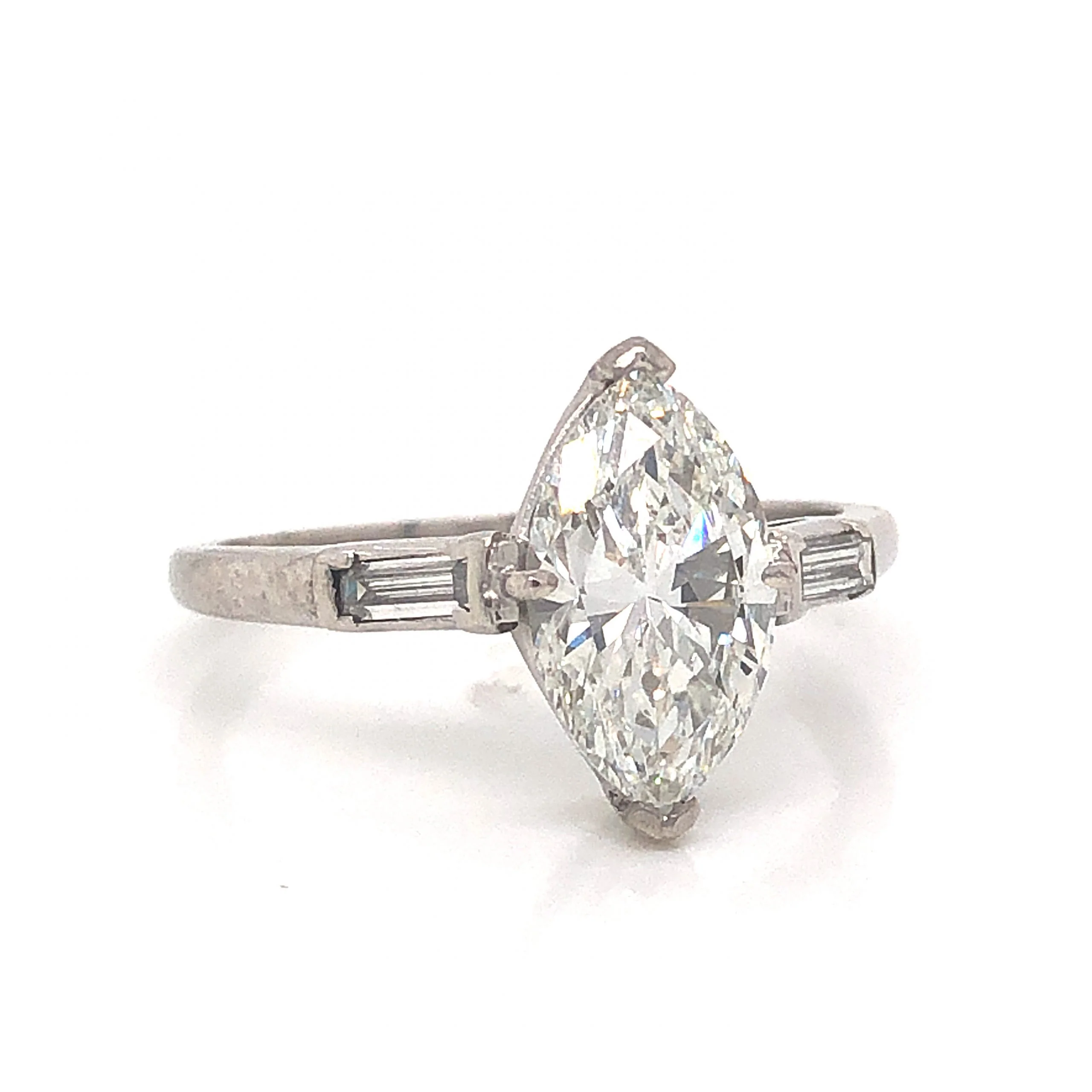 Mid-Century 1.71 Marquise Cut Diamond Engagement Ring in Platinum - Image 3