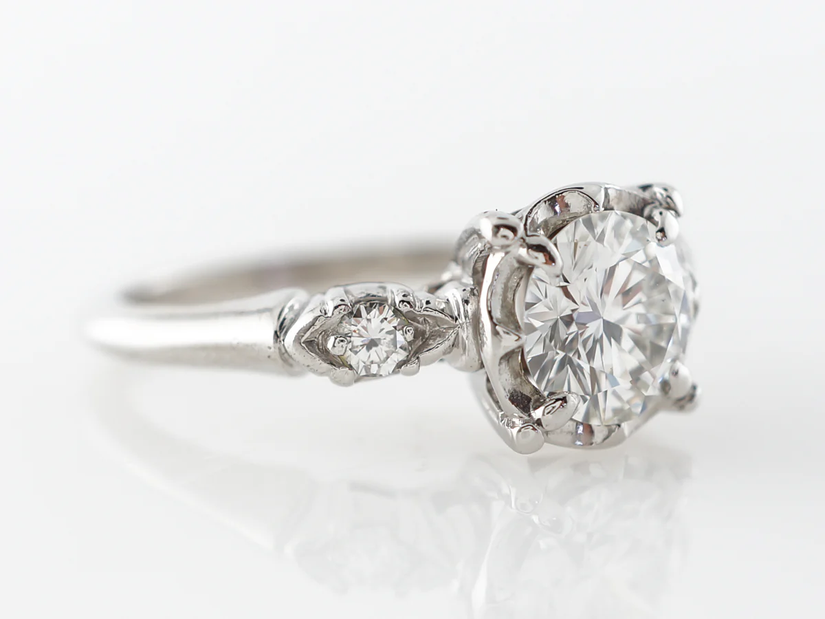 Mid-Century 1 Carat Diamond Engagement Ring Platinum - Image 3