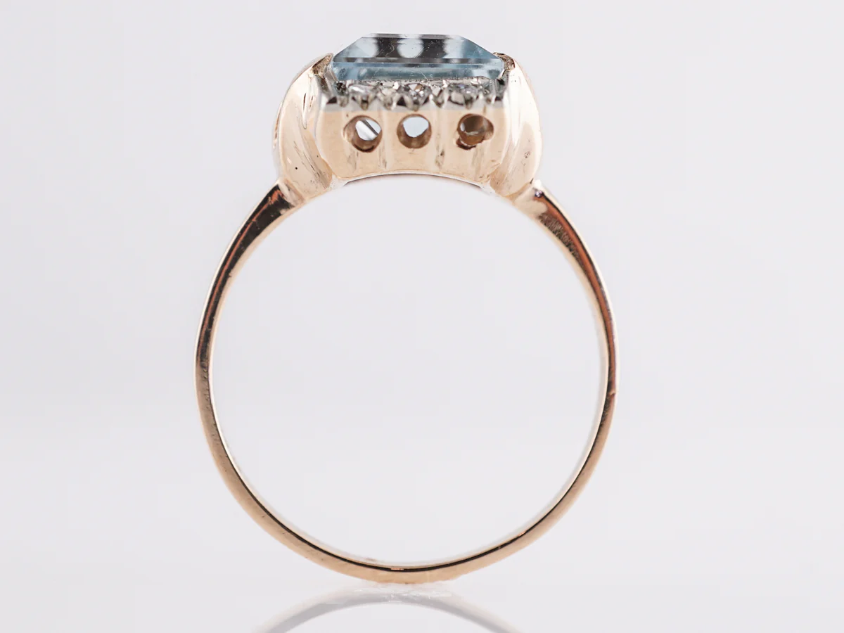 Mid-Century Aquamarine & Diamond Ring in 14k Yellow Gold - Image 4