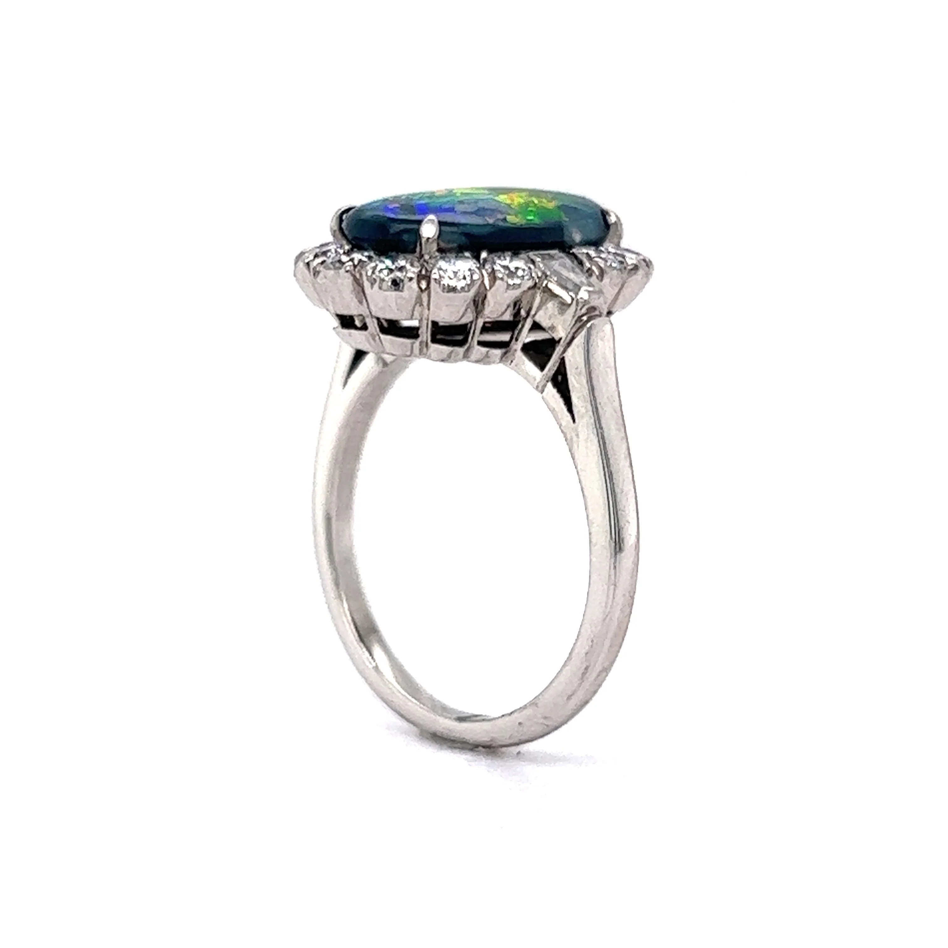 Mid-Century Australian Black Opal & Diamond Ring in Platinum - Image 5