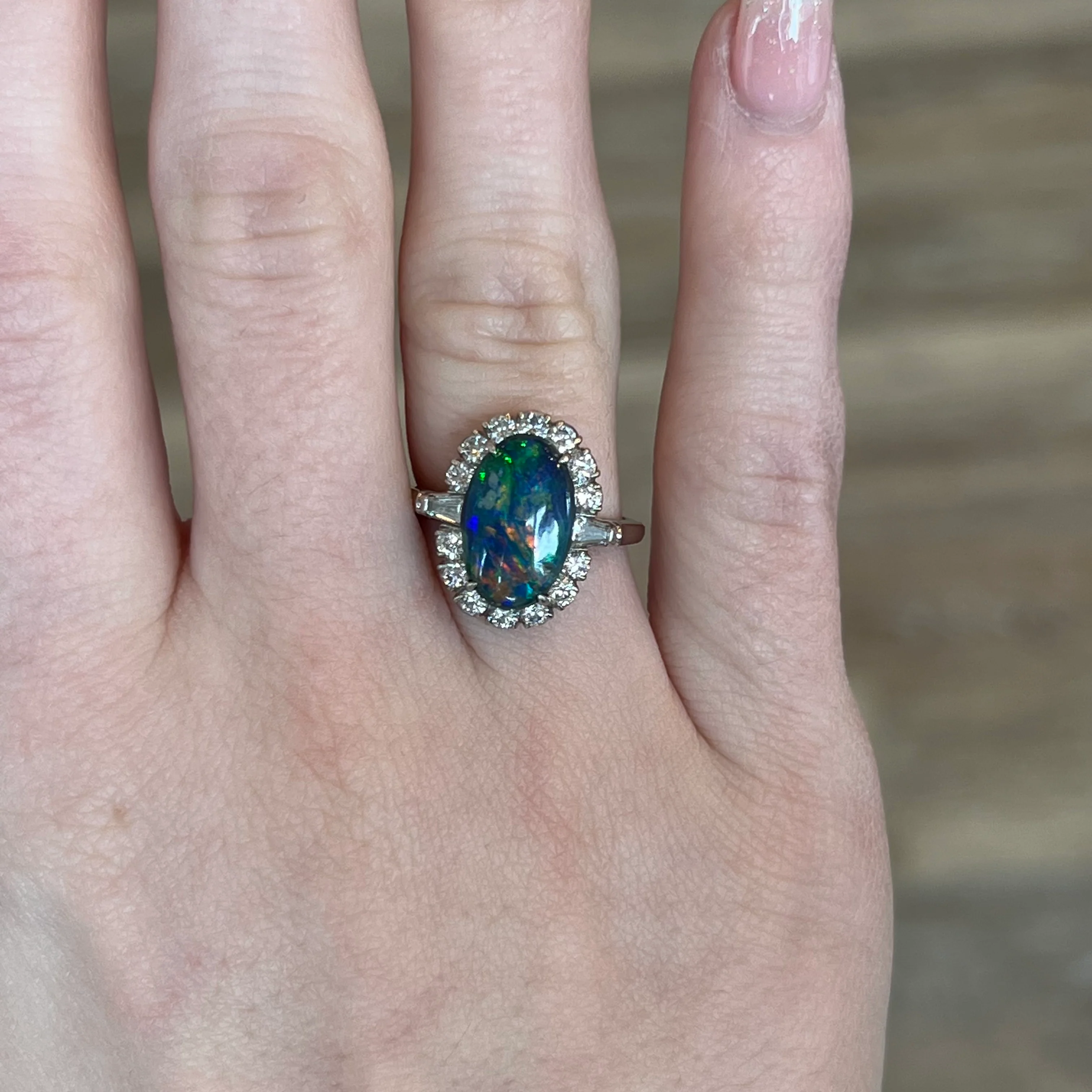 Mid-Century Australian Black Opal & Diamond Ring in Platinum - Image 6