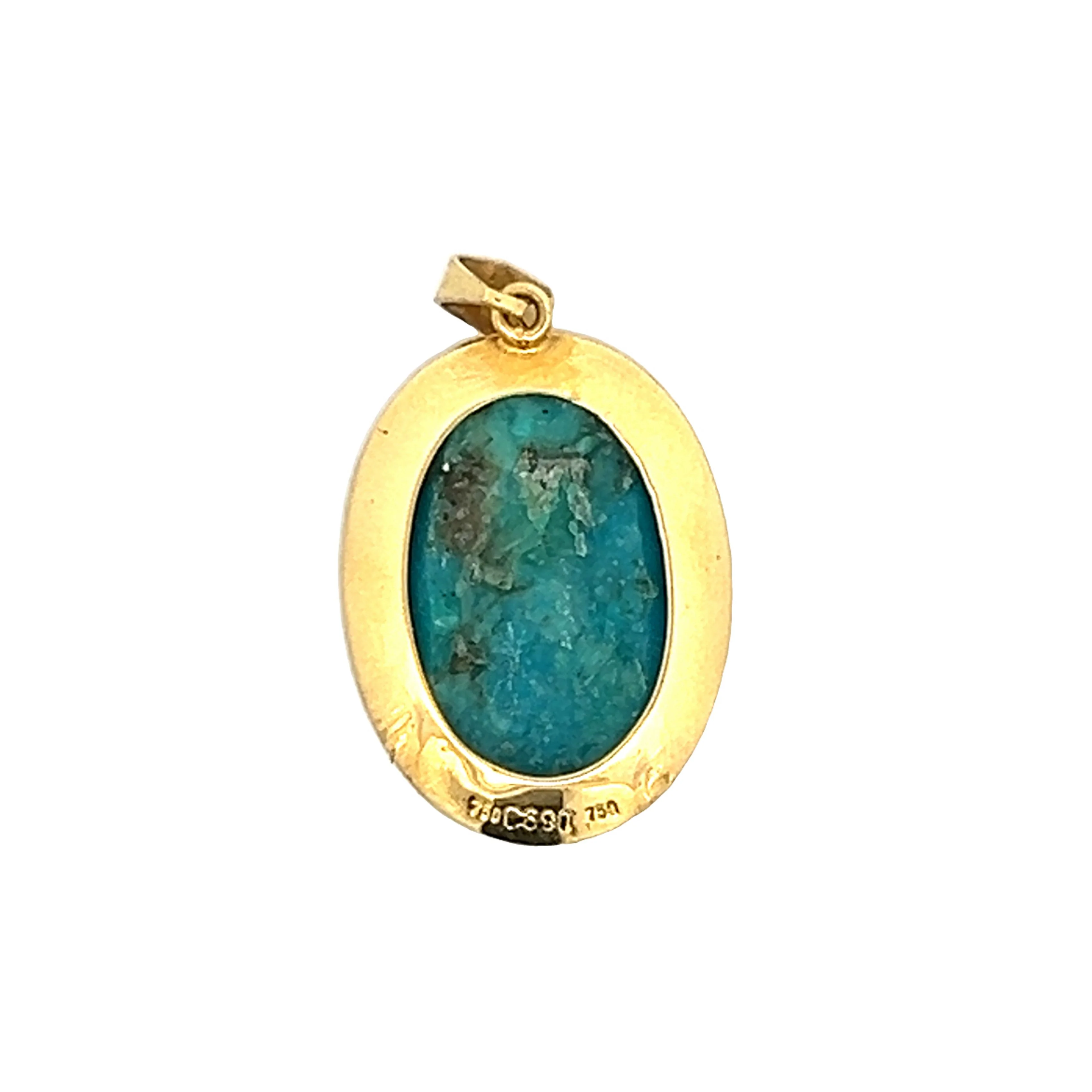Mid-Century Cabochon Chrysocolla Pendant in 18k Yellow Gold - Image 3