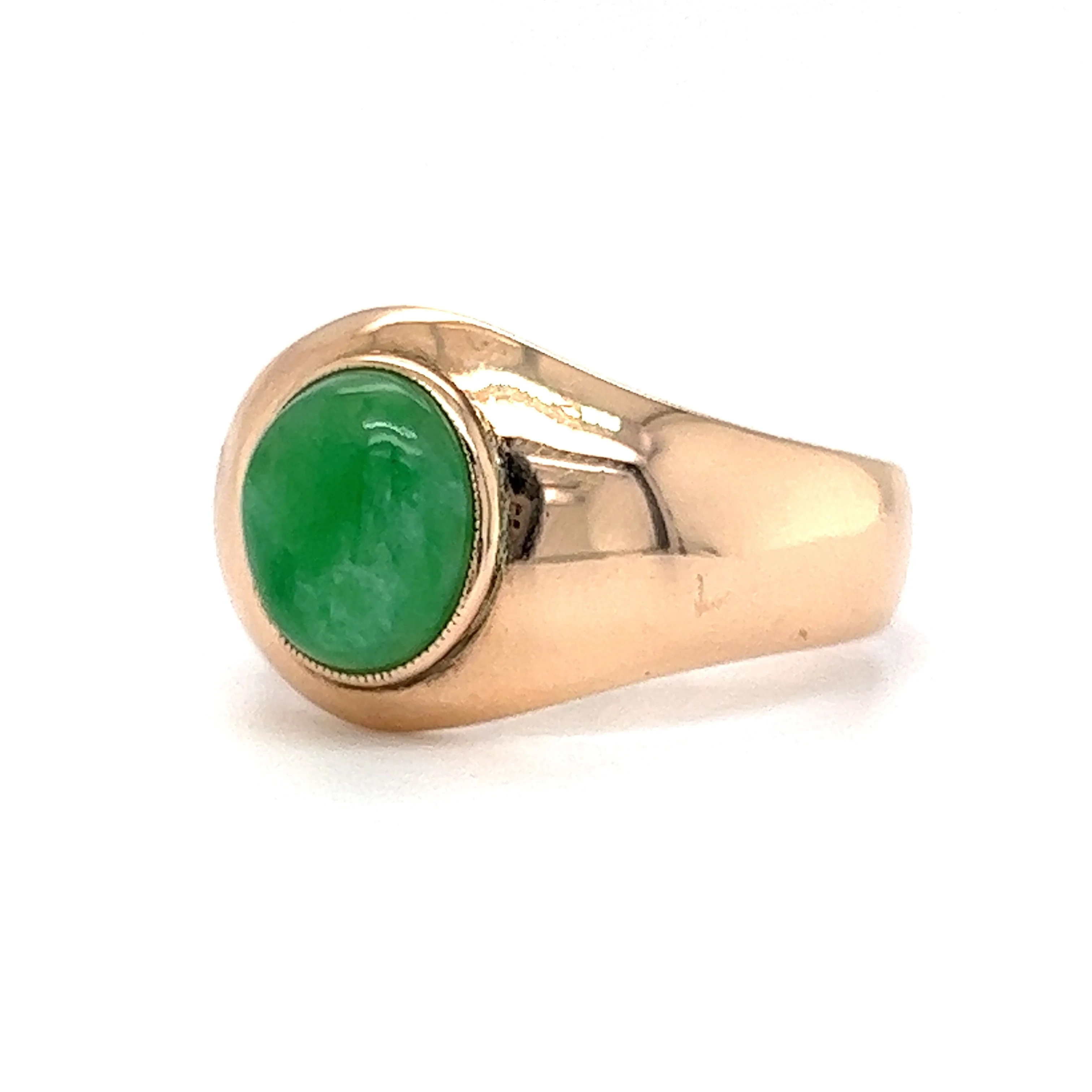 Mid-Century Cabochon Jade Cocktail Ring in 14k Rose Gold - Image 2