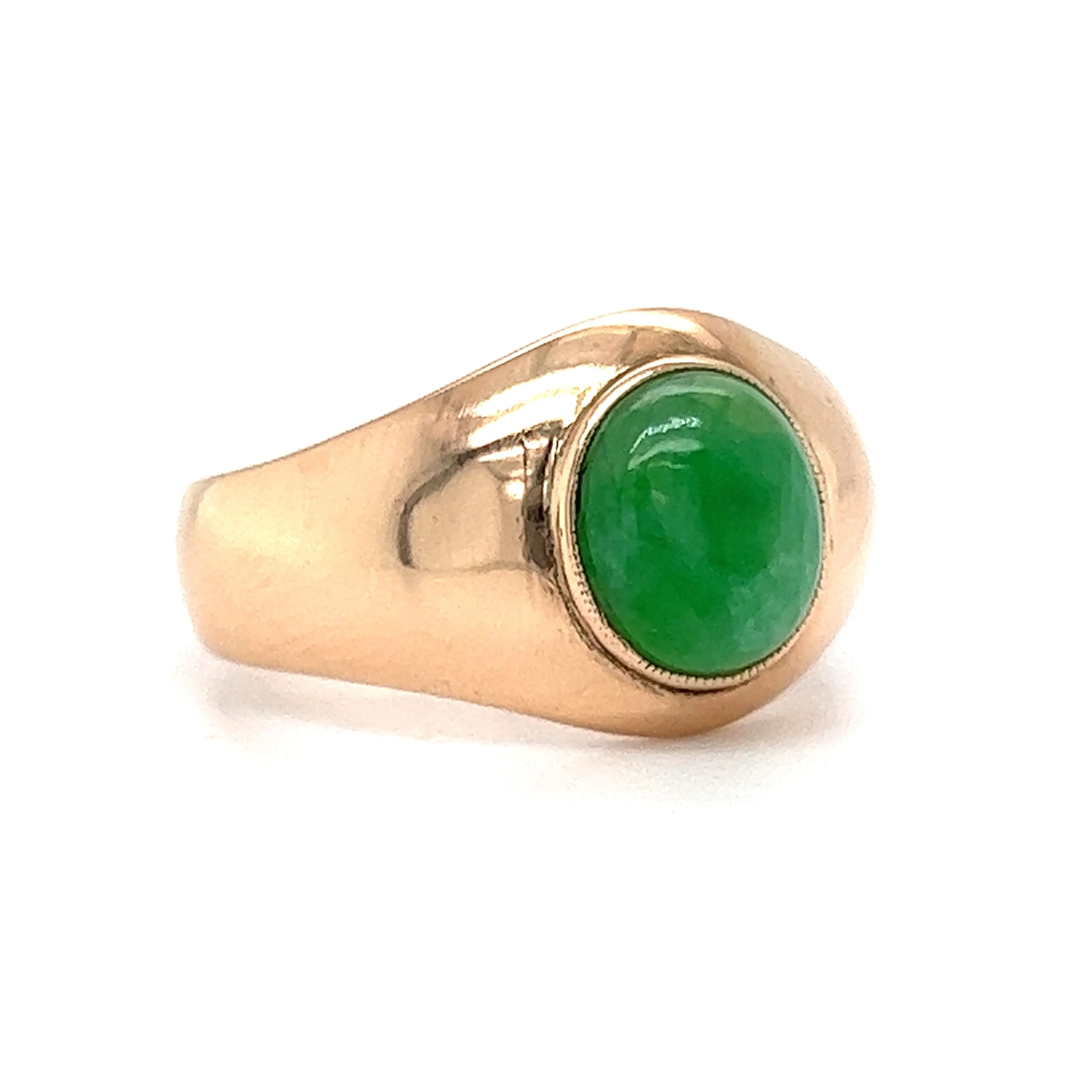Mid-Century Cabochon Jade Cocktail Ring in 14k Rose Gold - Image 3