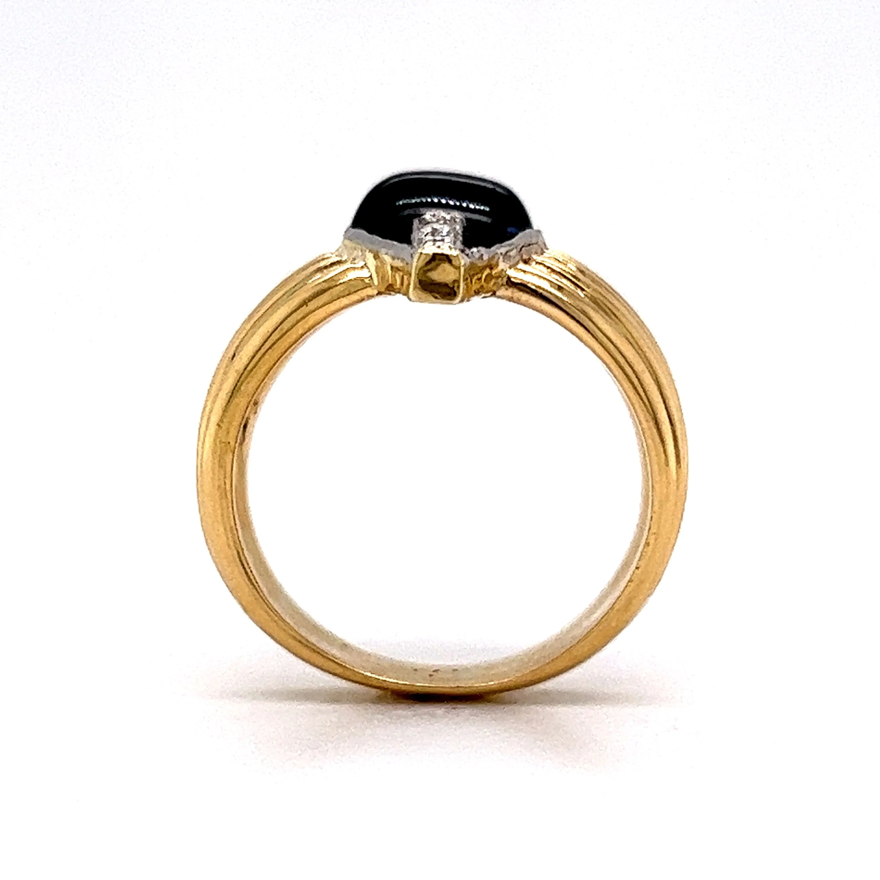 Mid-Century Cabochon Sapphire & Diamond Ring in 18k Yellow Gold - Image 4