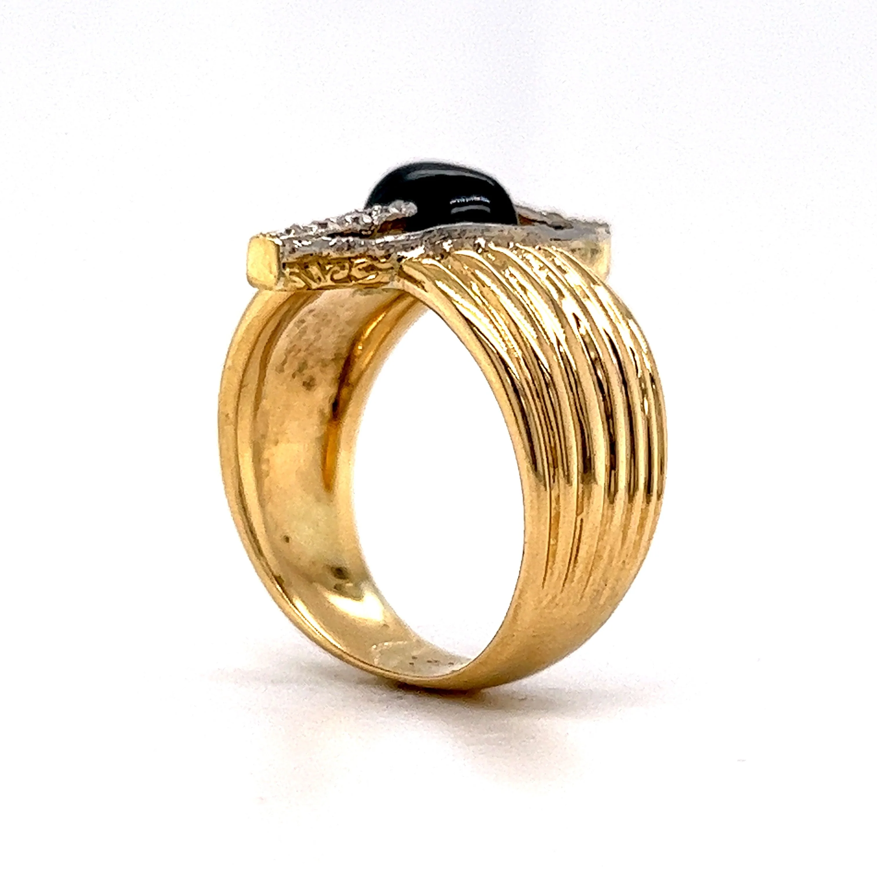 Mid-Century Cabochon Sapphire & Diamond Ring in 18k Yellow Gold - Image 5
