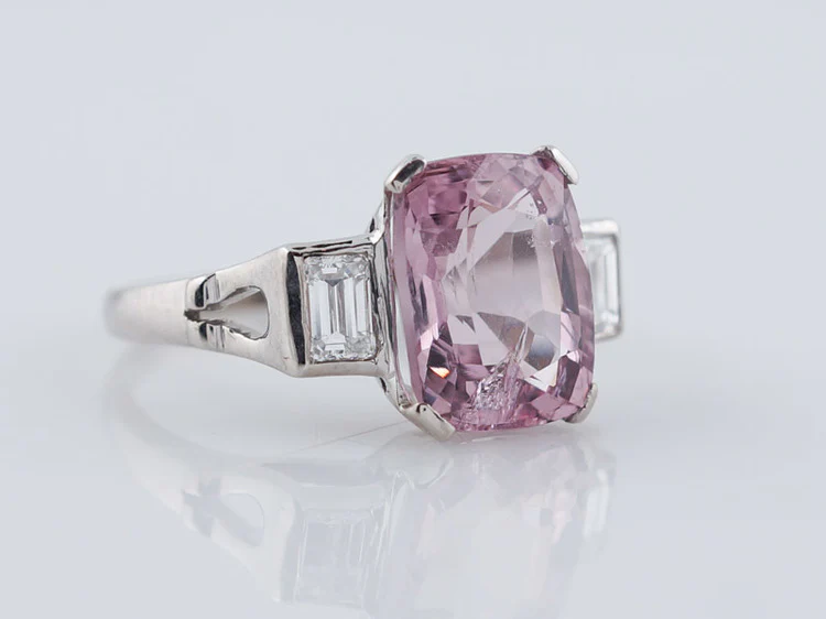 Mid-Century Cocktail Ring 4.00 Cushion Cut Pink Spinel in 14k White Gold - Image 2