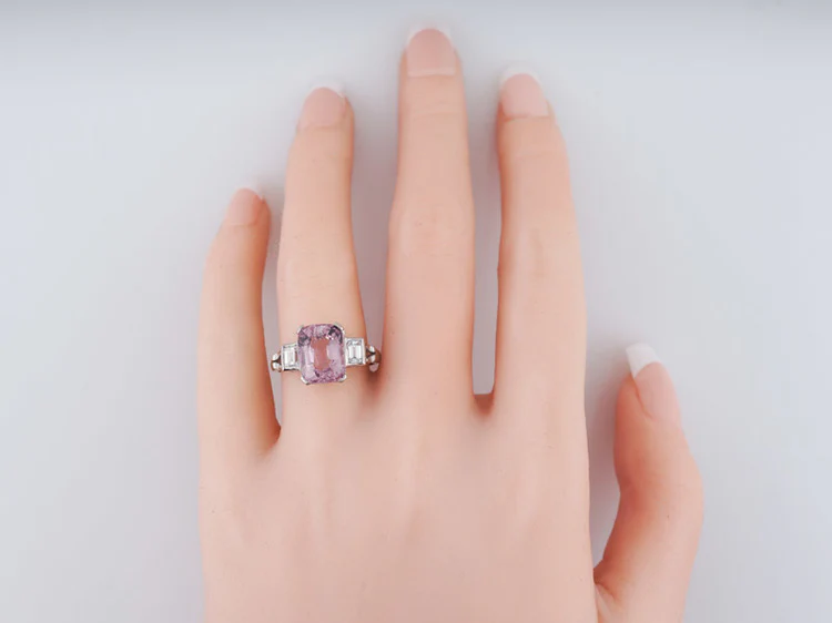 Mid-Century Cocktail Ring 4.00 Cushion Cut Pink Spinel in 14k White Gold - Image 8