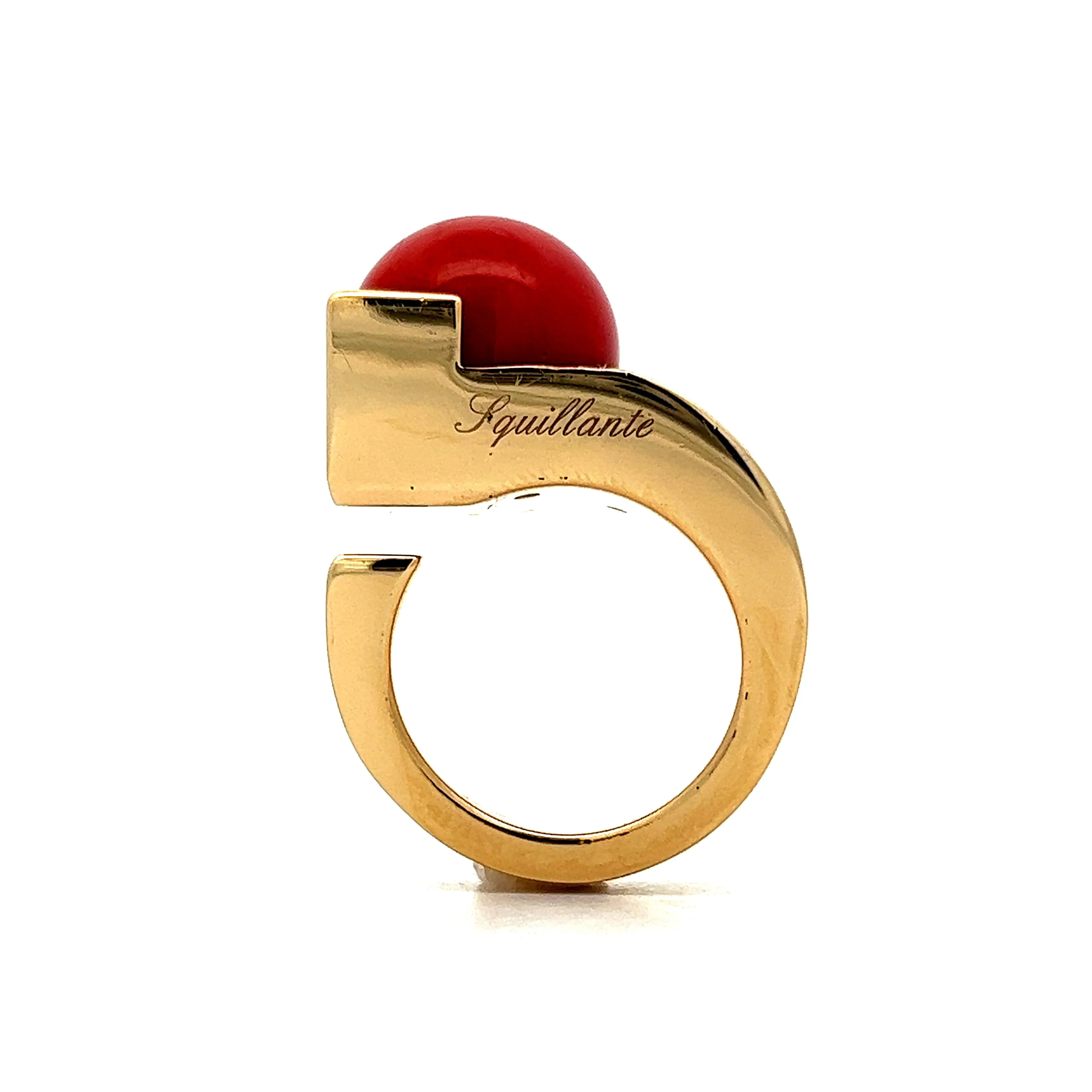 Mid-Century Inspired Coral & Diamond Ring in 18k Yellow Gold - Image 4