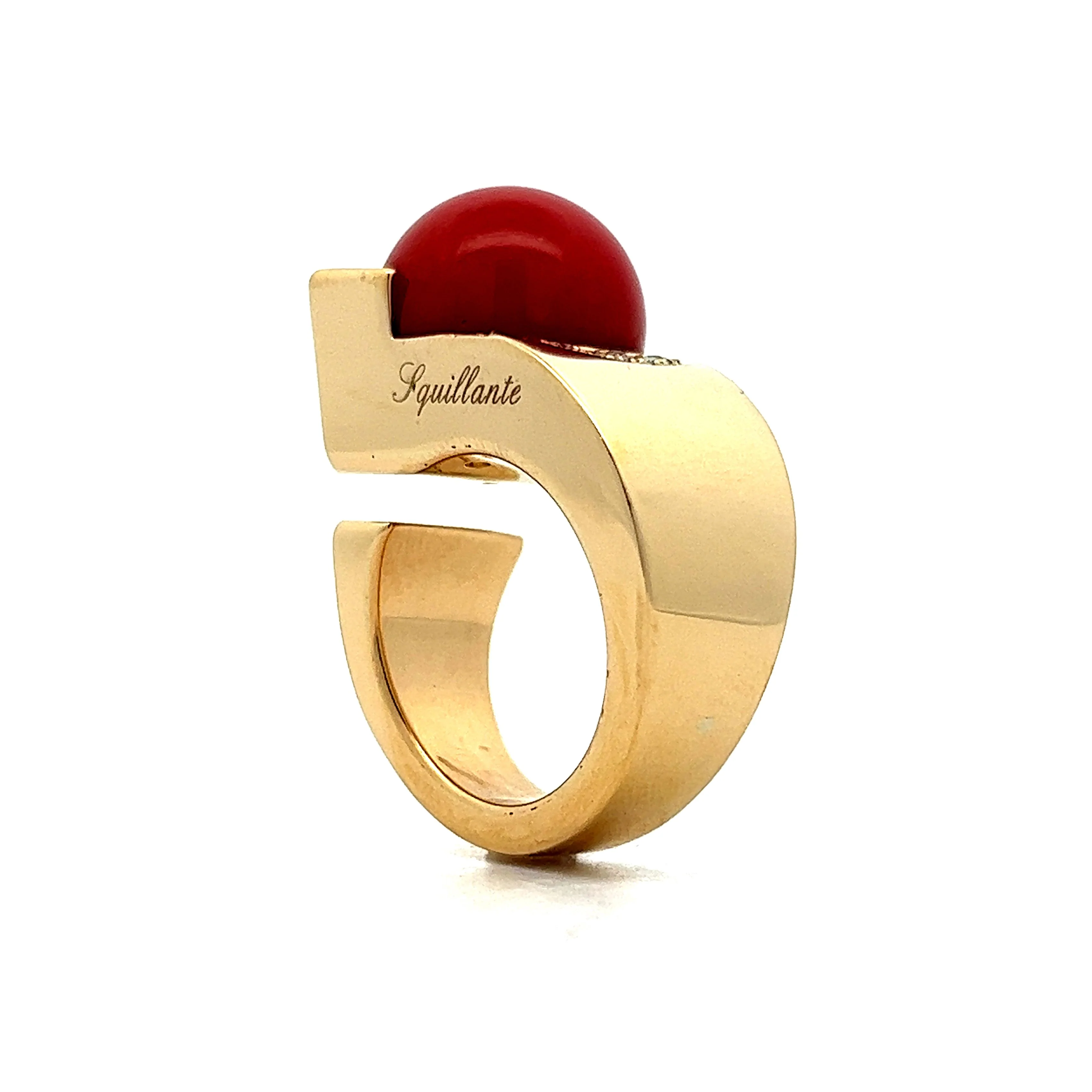 Mid-Century Inspired Coral & Diamond Ring in 18k Yellow Gold - Image 5