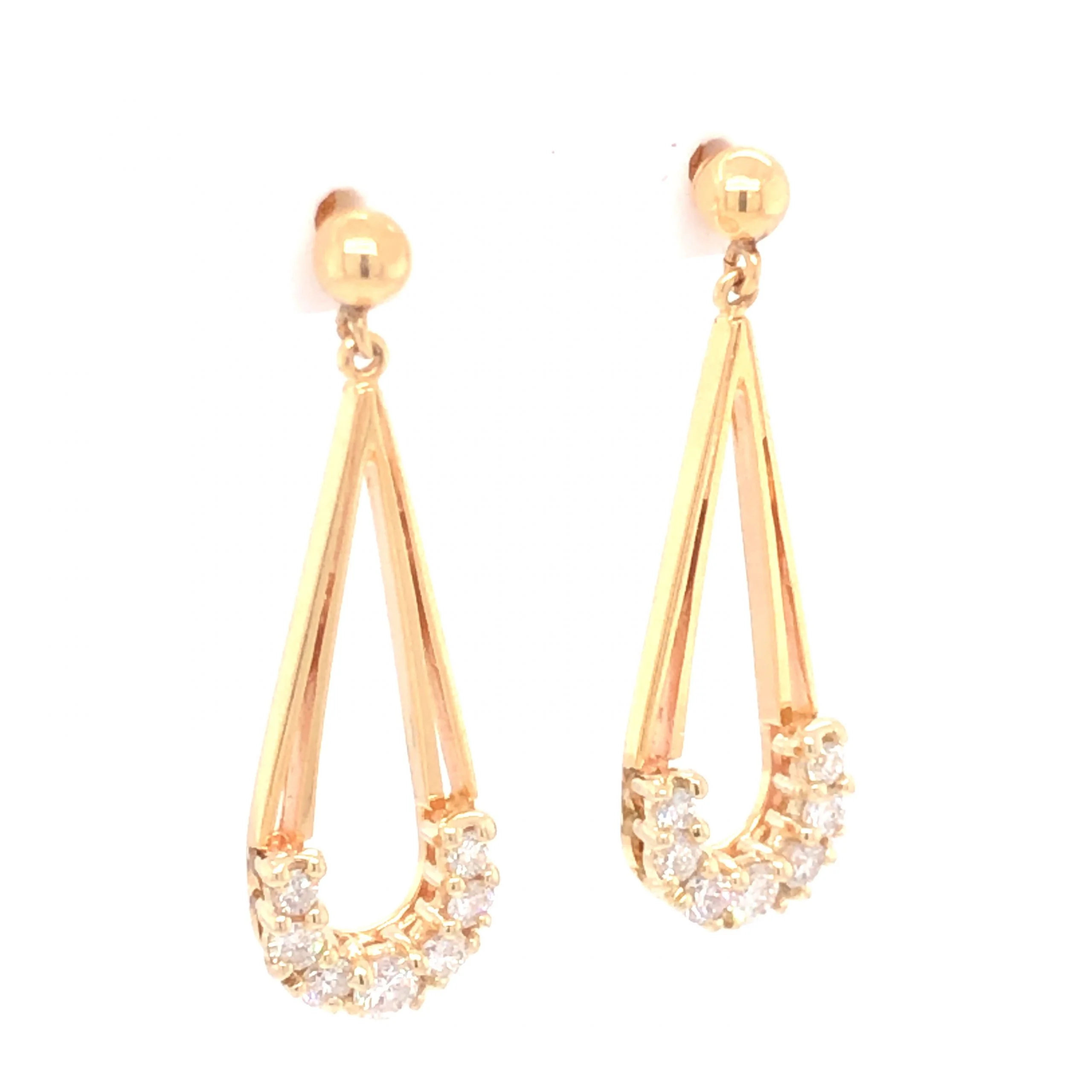 Mid-Century Diamond Drop Earrings in 14k Yellow Gold - Image 3