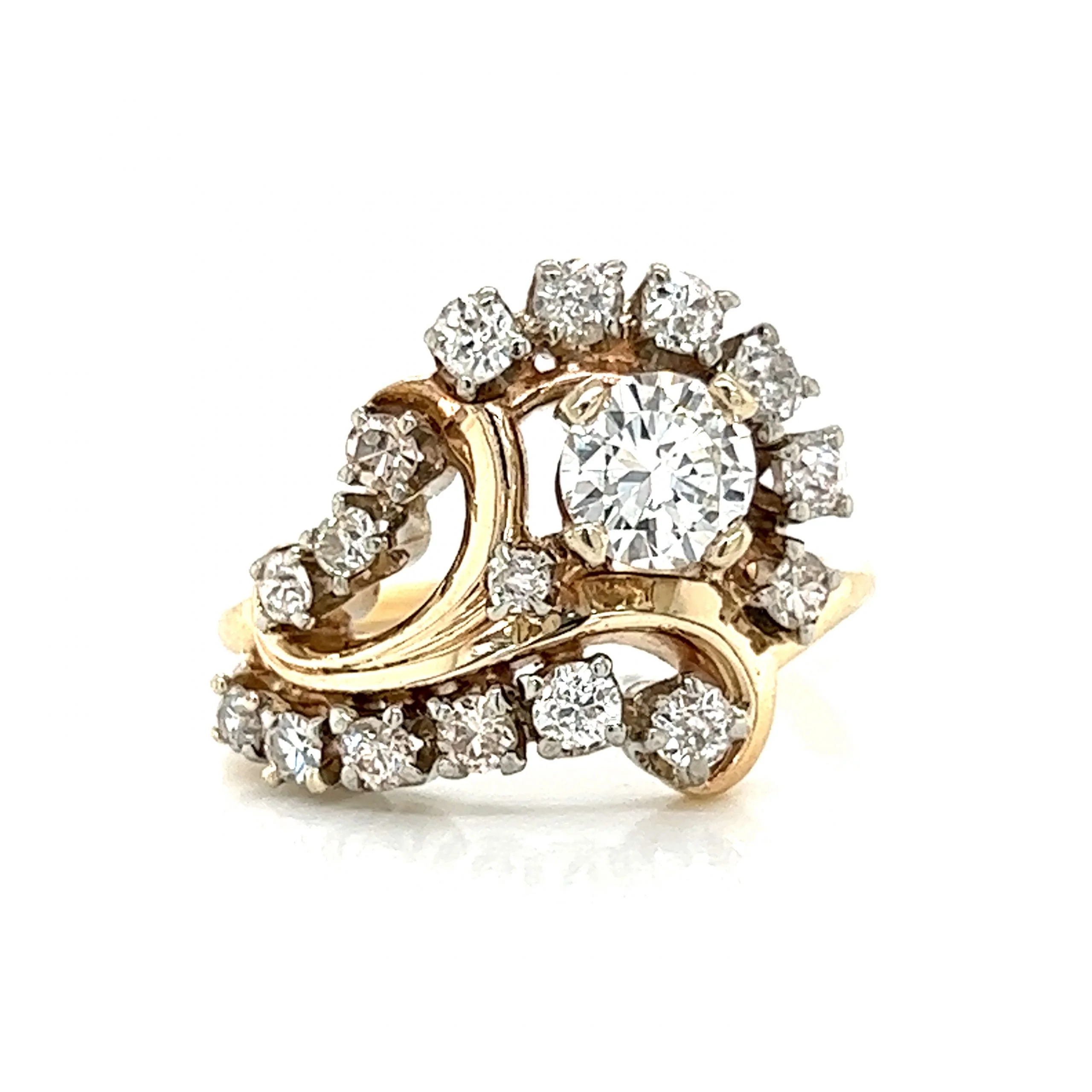 Mid-Century Jabel Diamond Cocktail Ring in 14k Yellow Gold
