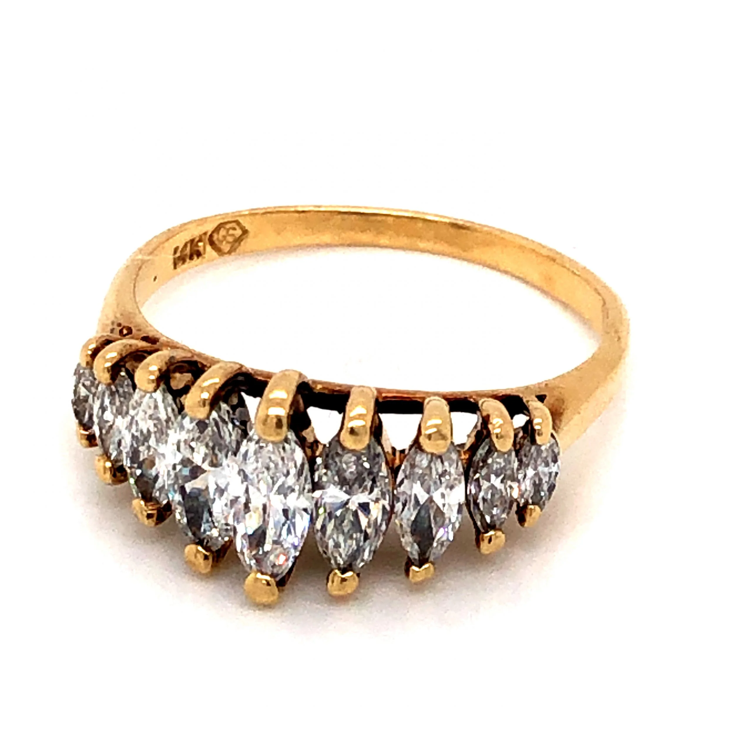 Mid-Century Marquise Diamond Cocktail Ring in 14k Yellow Gold - Image 2