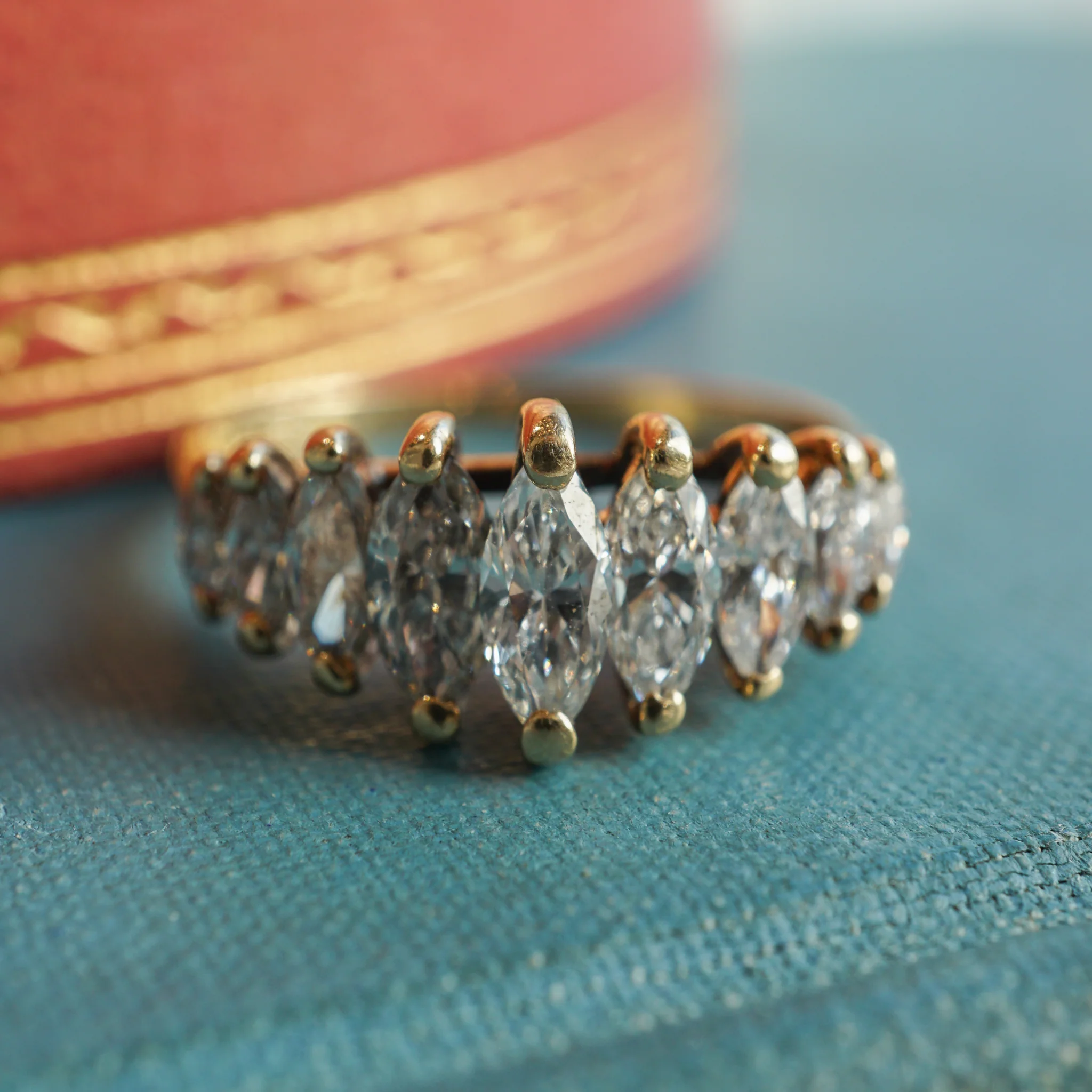 Mid-Century Marquise Diamond Cocktail Ring in 14k Yellow Gold - Image 4