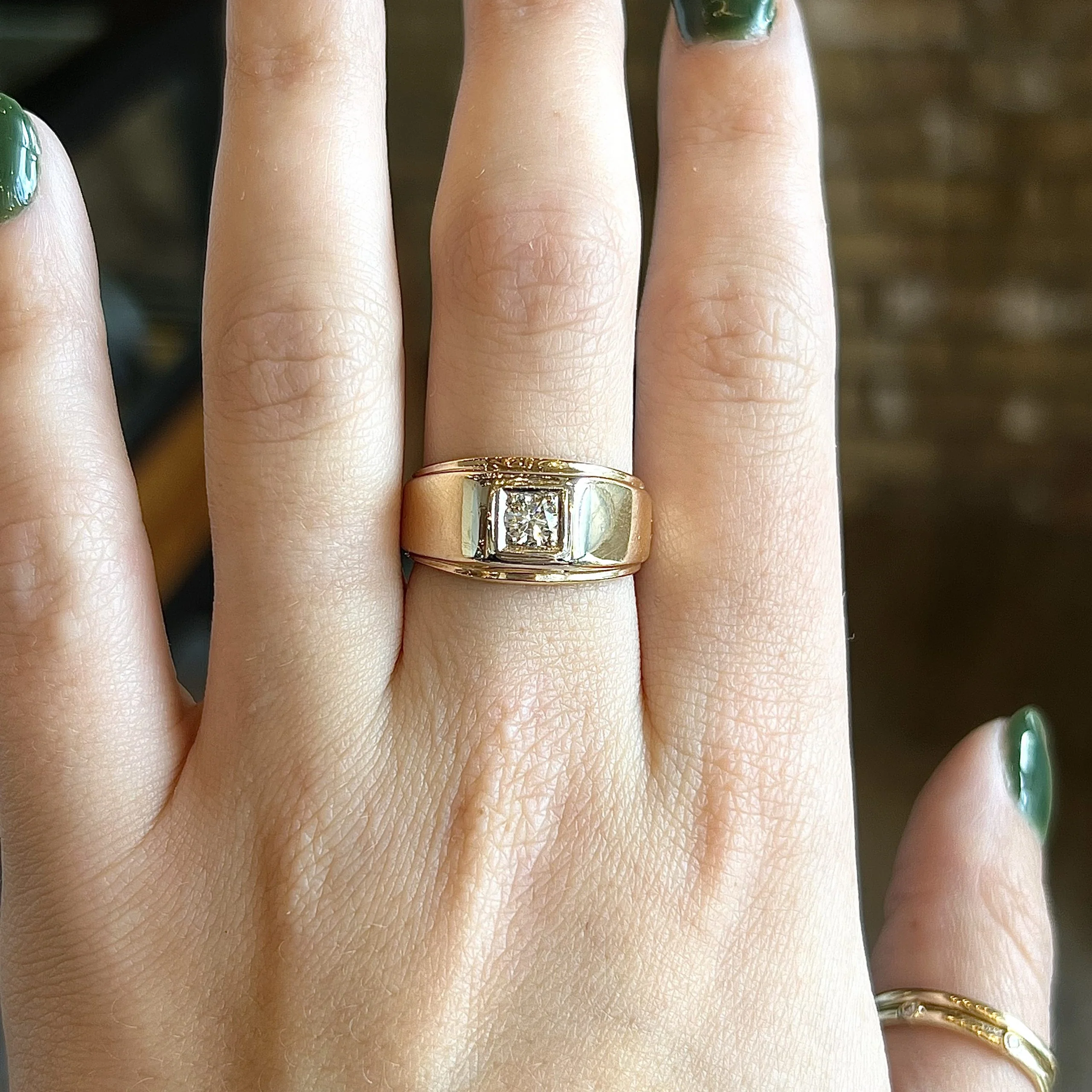 Mid-Century Men's Diamond Ring in 14k Yellow Gold - Image 6