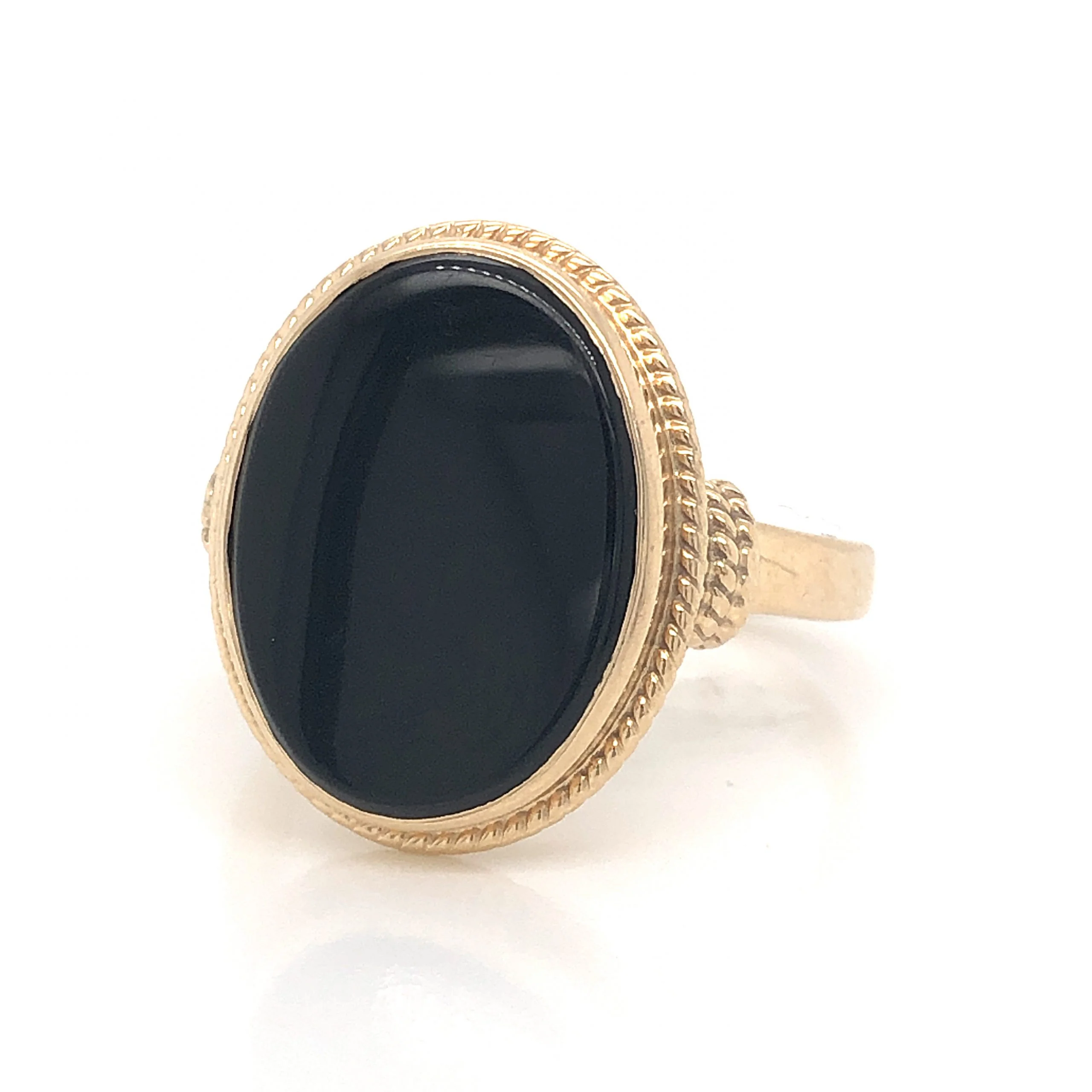 Mid-Century Onyx Cocktail Ring 14k Yellow Gold - Image 2