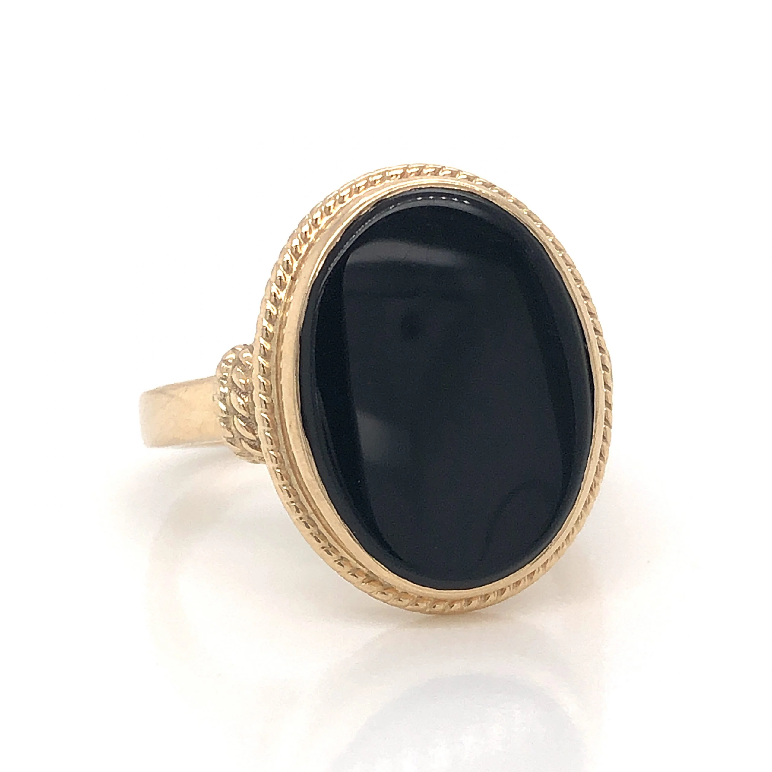 Mid-Century Onyx Cocktail Ring 14k Yellow Gold - Image 3