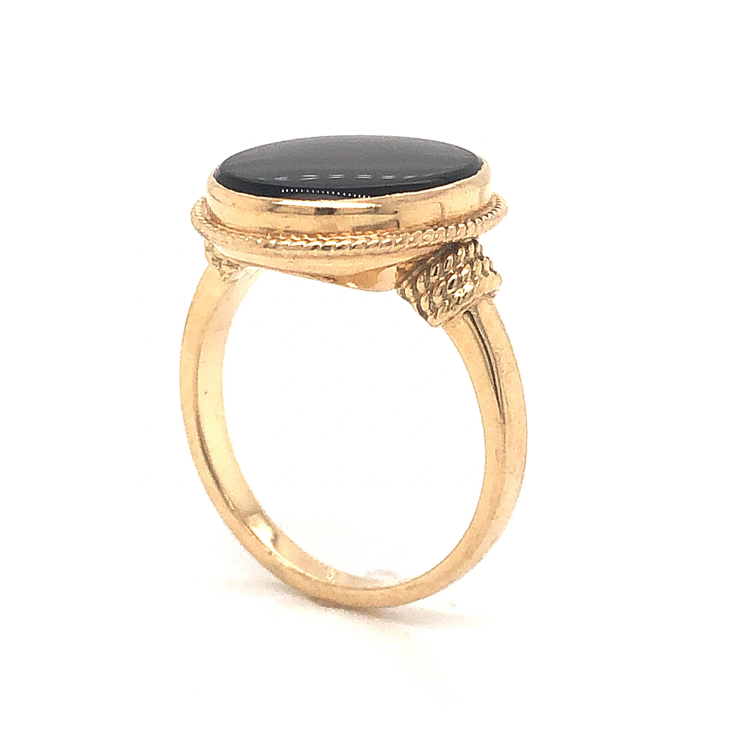 Mid-Century Onyx Cocktail Ring 14k Yellow Gold - Image 5