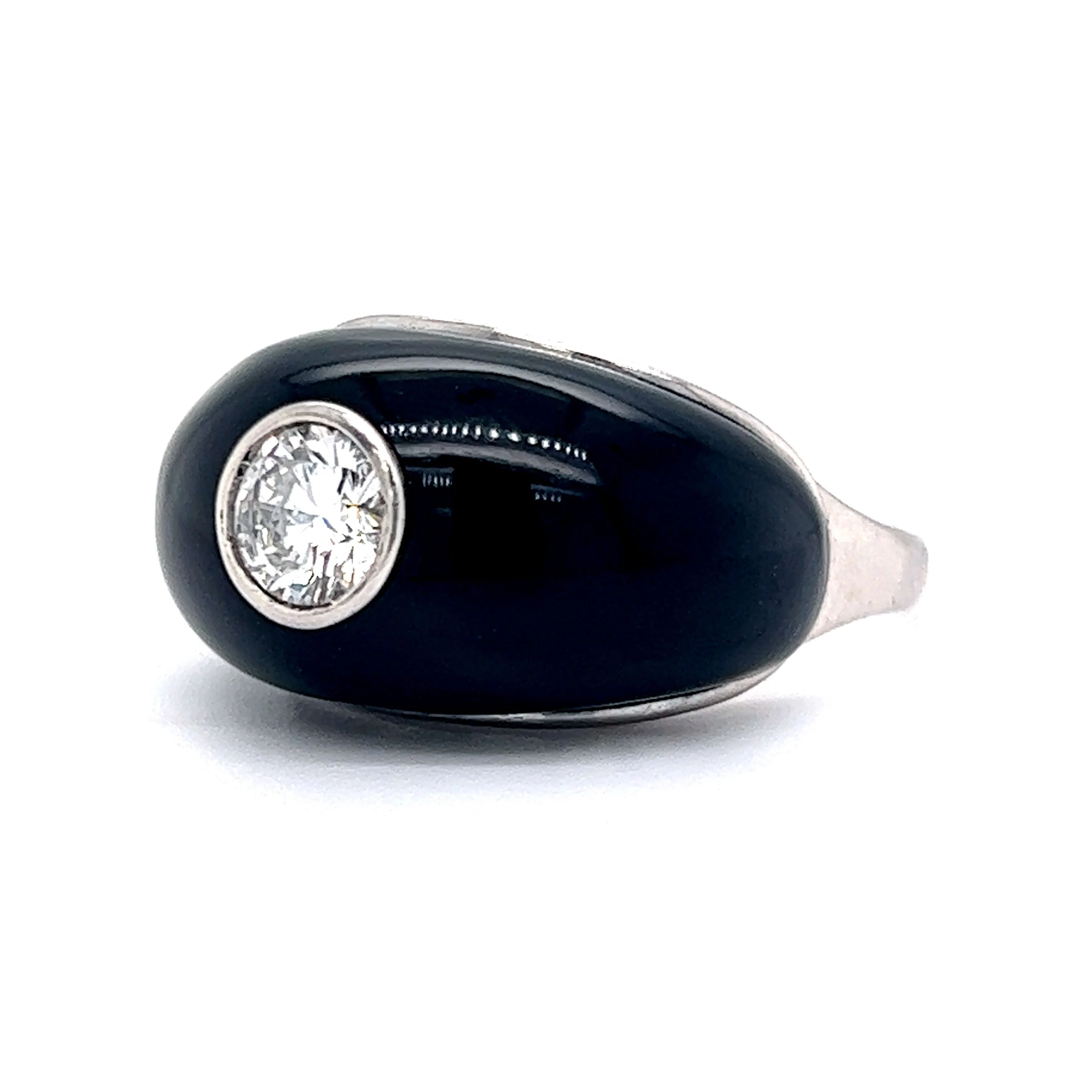 Mid-Century Onyx & Diamond Ring in Platinum - Image 2