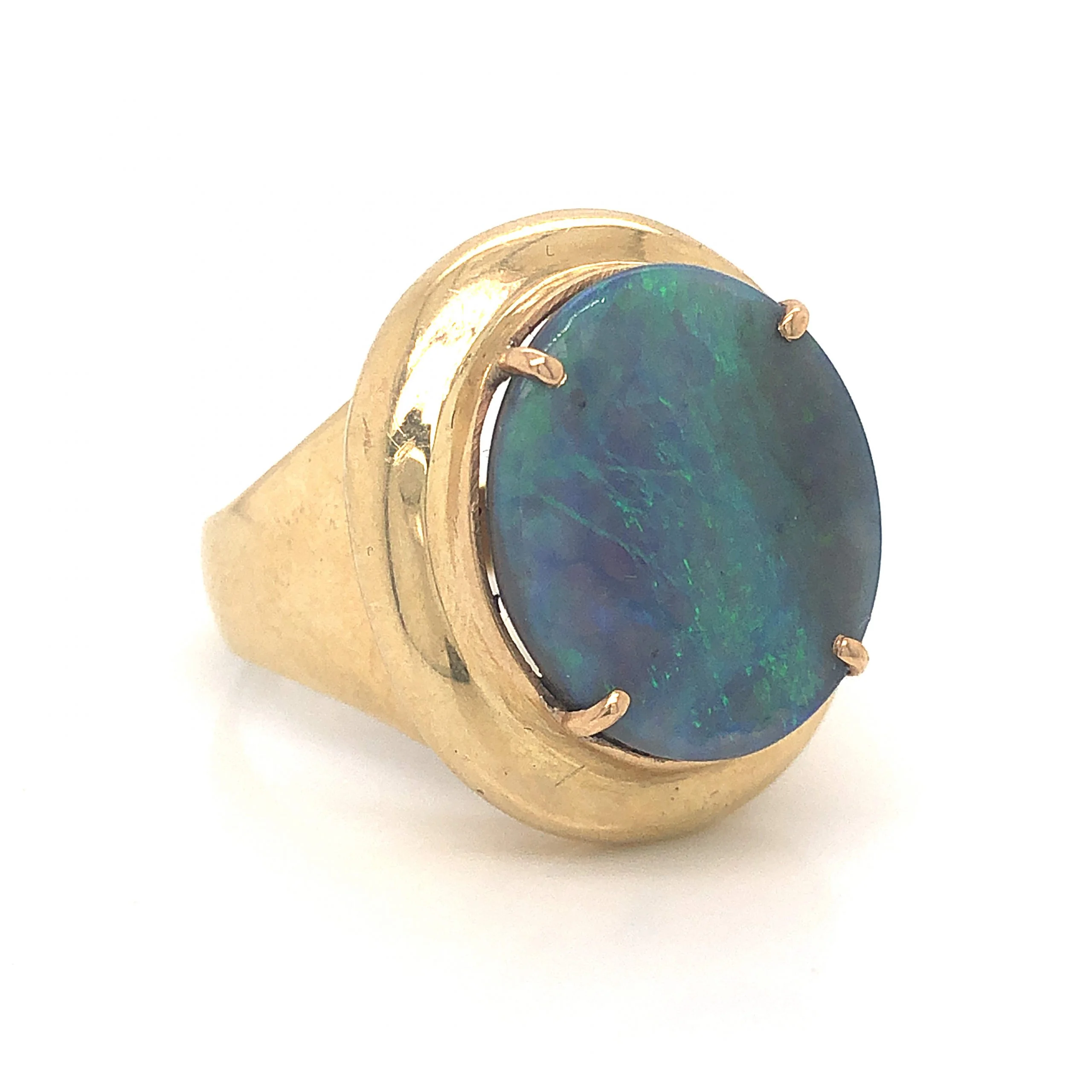 Mid-Century Opal Tablet Cocktail Ring in 14k Yellow Gold - Image 3
