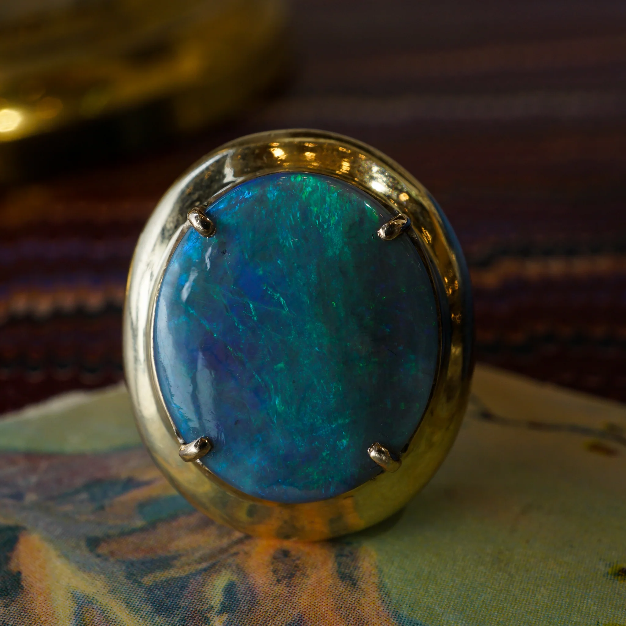 Mid-Century Opal Tablet Cocktail Ring in 14k Yellow Gold - Image 5
