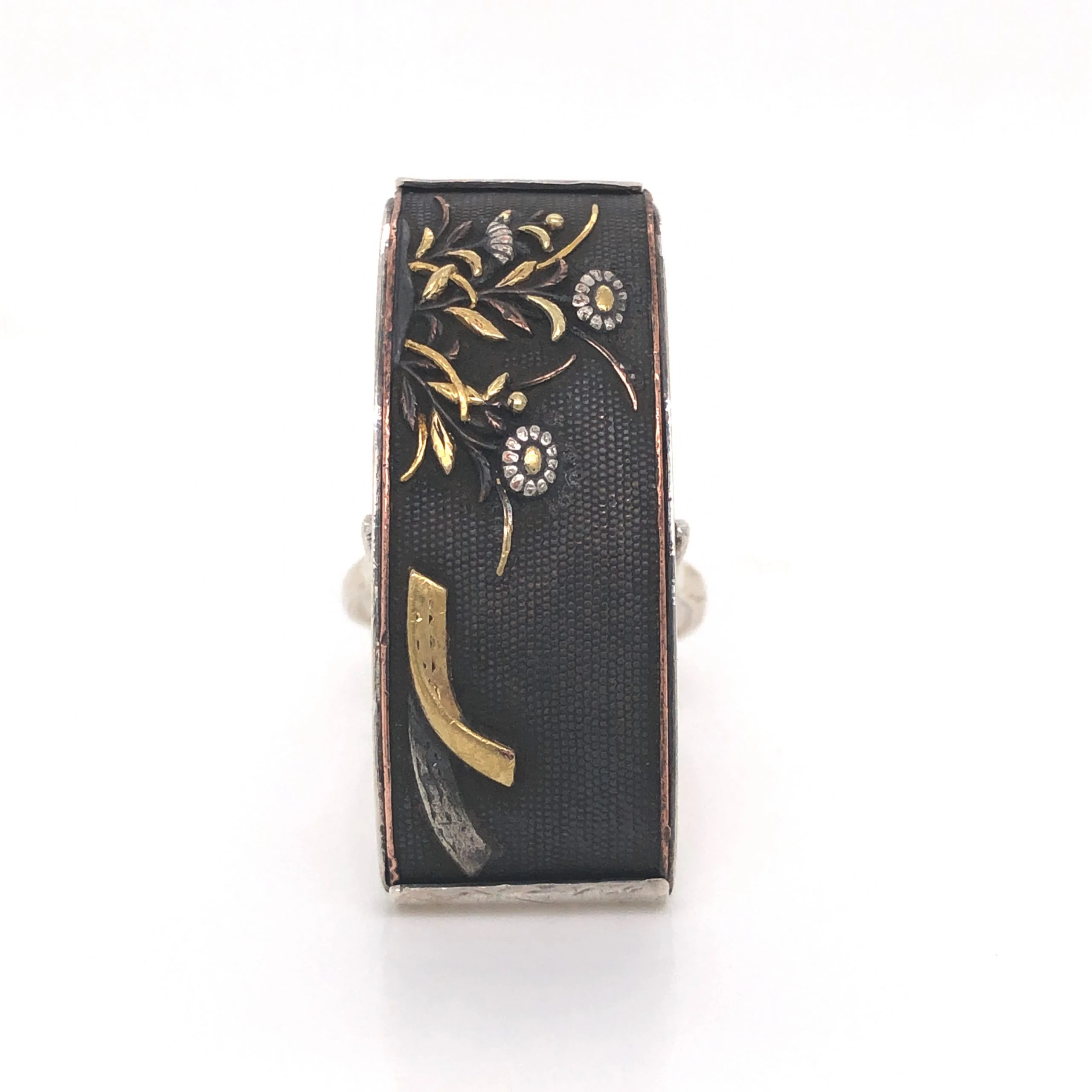 Mid-Century Shakudo Cocktail Ring in Sterling Silver