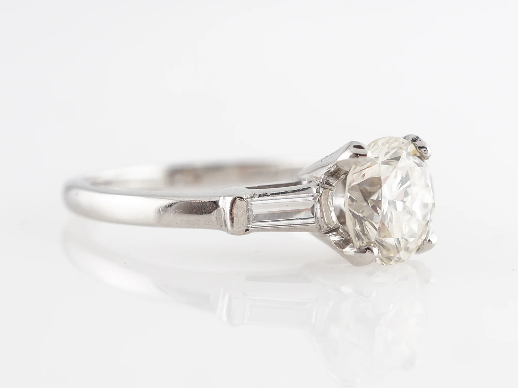 Mid-Century Solitaire Diamond Engagement Ring in Platinum - Image 3
