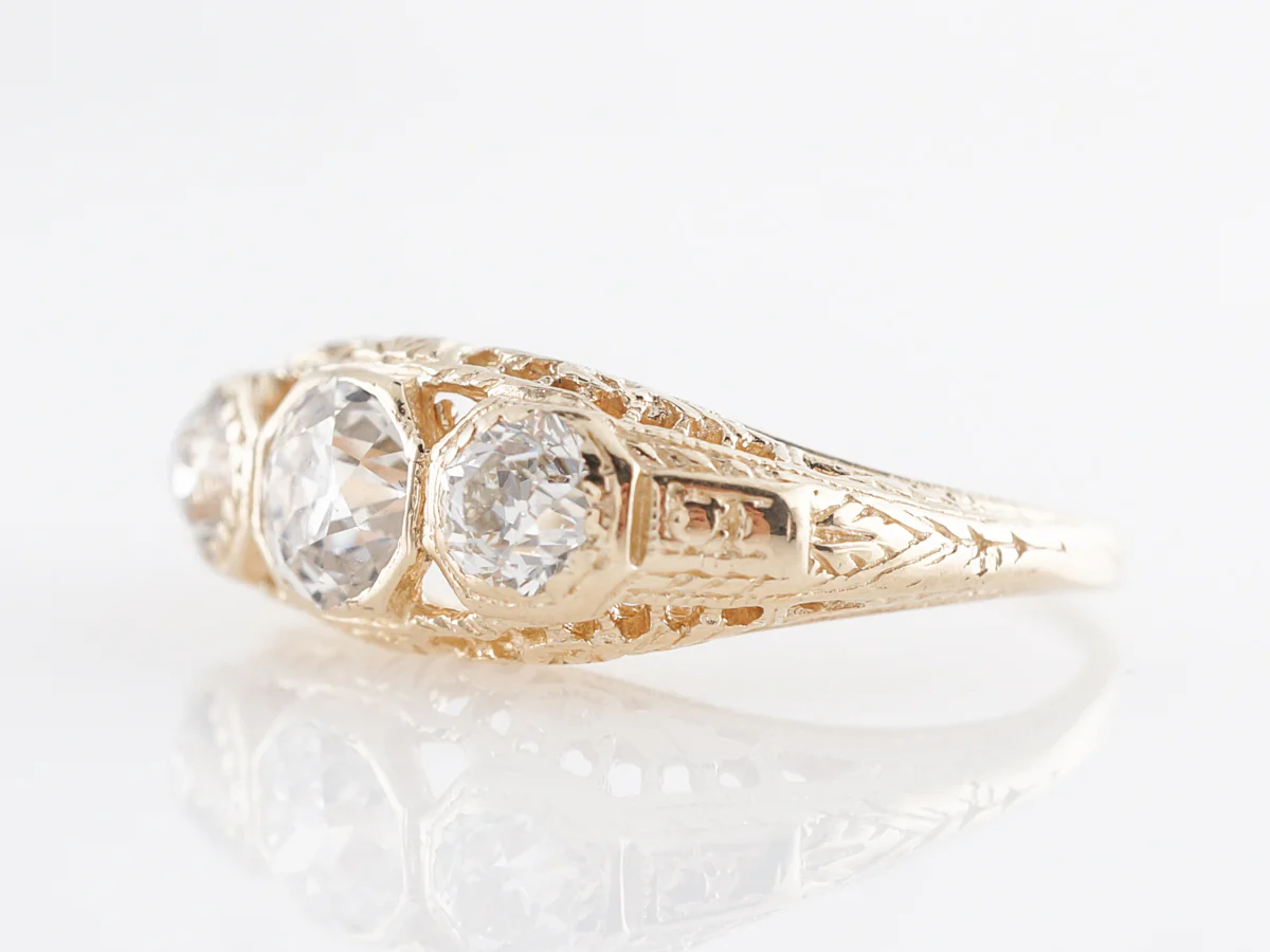 Mid-Century Three Stone Diamond Ring 14k Yellow Gold - Image 2