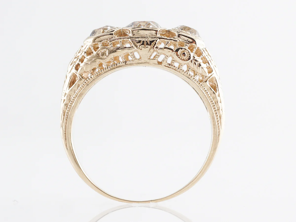 Mid-Century Three Stone Diamond Ring 14k Yellow Gold - Image 4