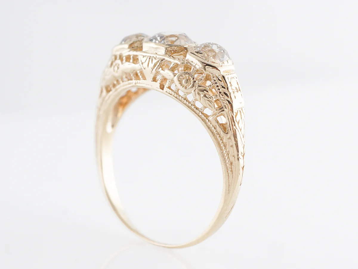 Mid-Century Three Stone Diamond Ring 14k Yellow Gold - Image 5