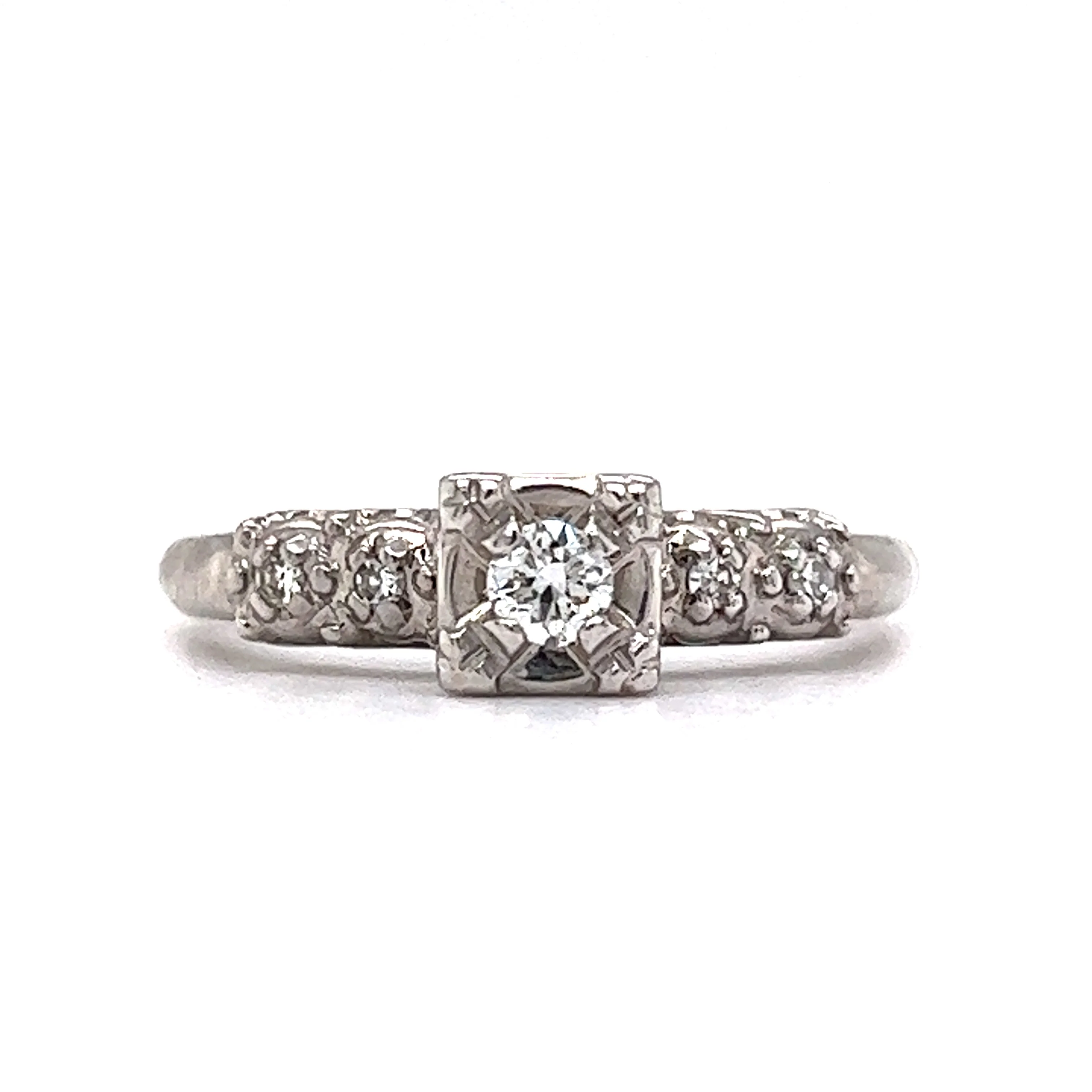 Mid-Century Transitional Cut Diamond Engagement Ring