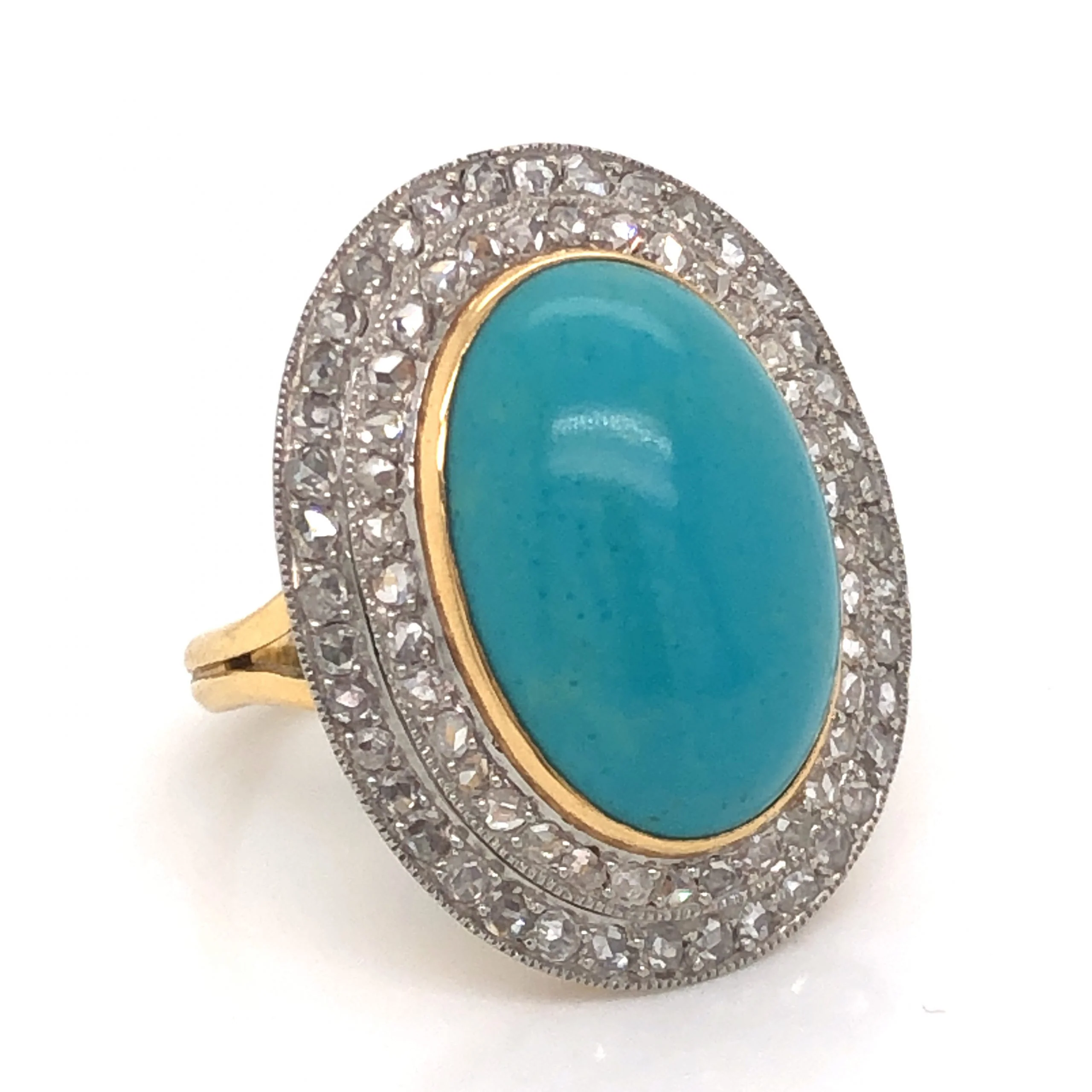 Mid-Century Turquoise and Diamond Cocktail Ring in 14k and Platinum - Image 3