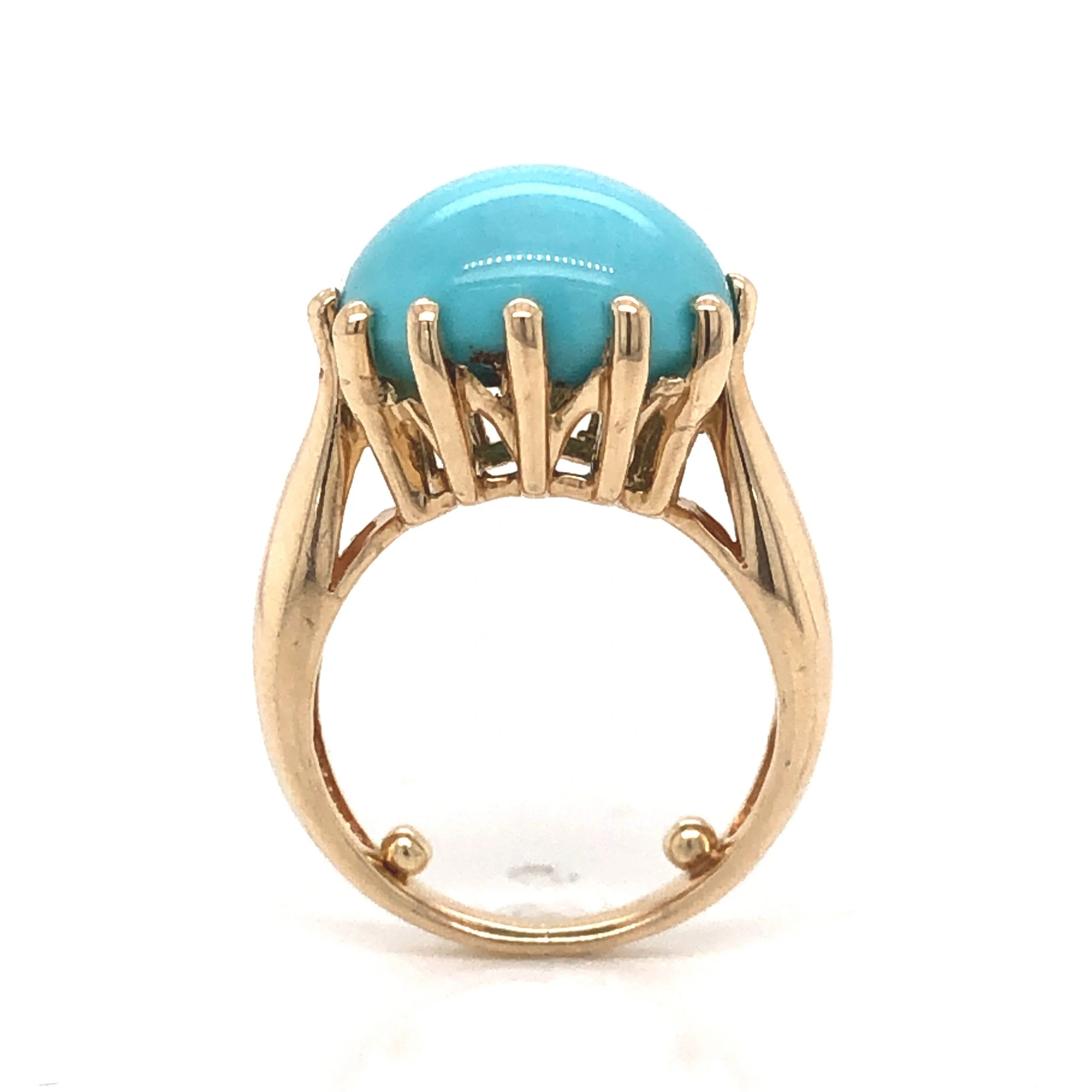 Mid-Century Turquoise Cocktail Ring in 14k Yellow Gold - Image 4