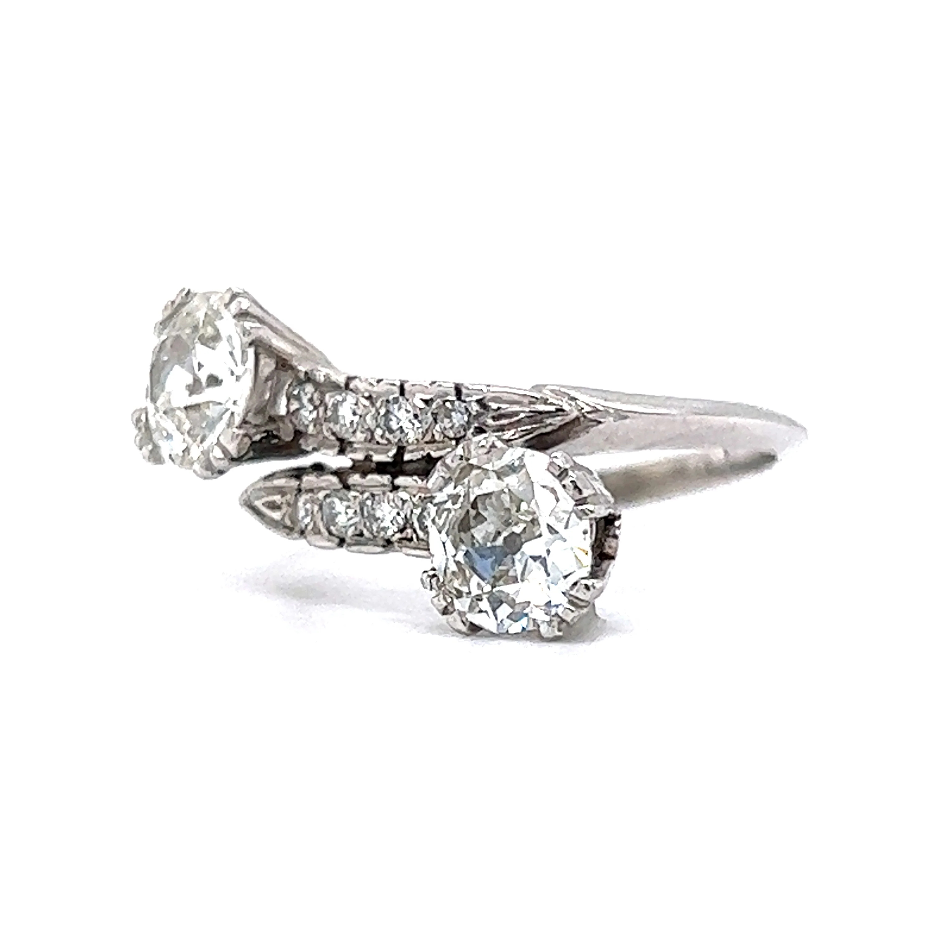 Mid-Century Two-Stone Diamond Engagement Ring in 14k White Gold - Image 2