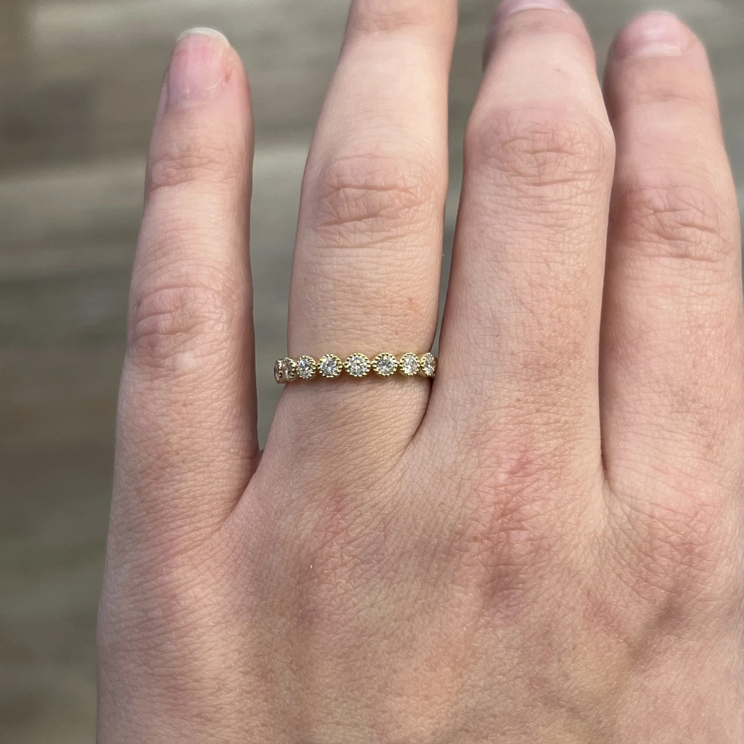 Milgrain Bezel Set Diamond Wedding Band in 14k Yellow Gold - Image 6