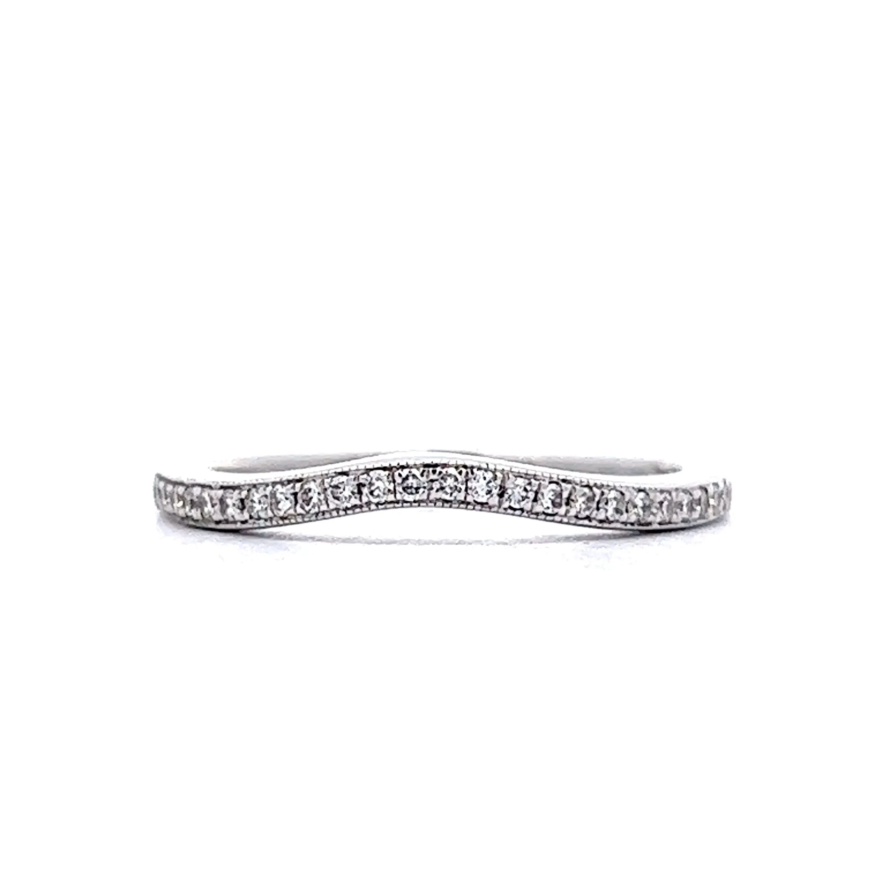 Milgrain Contoured Diamond Wedding Band in White Gold